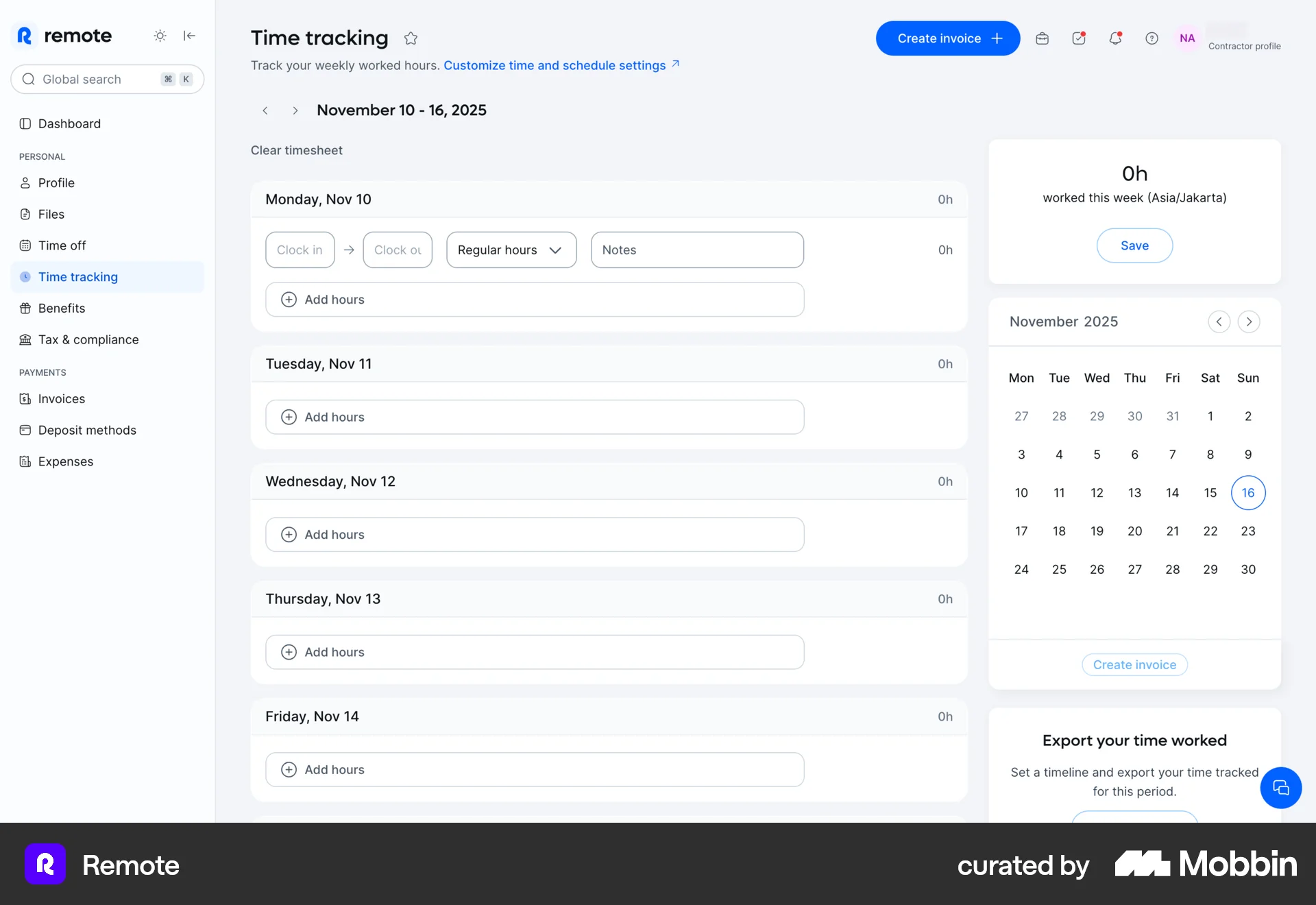 Remote Tracking working time screen