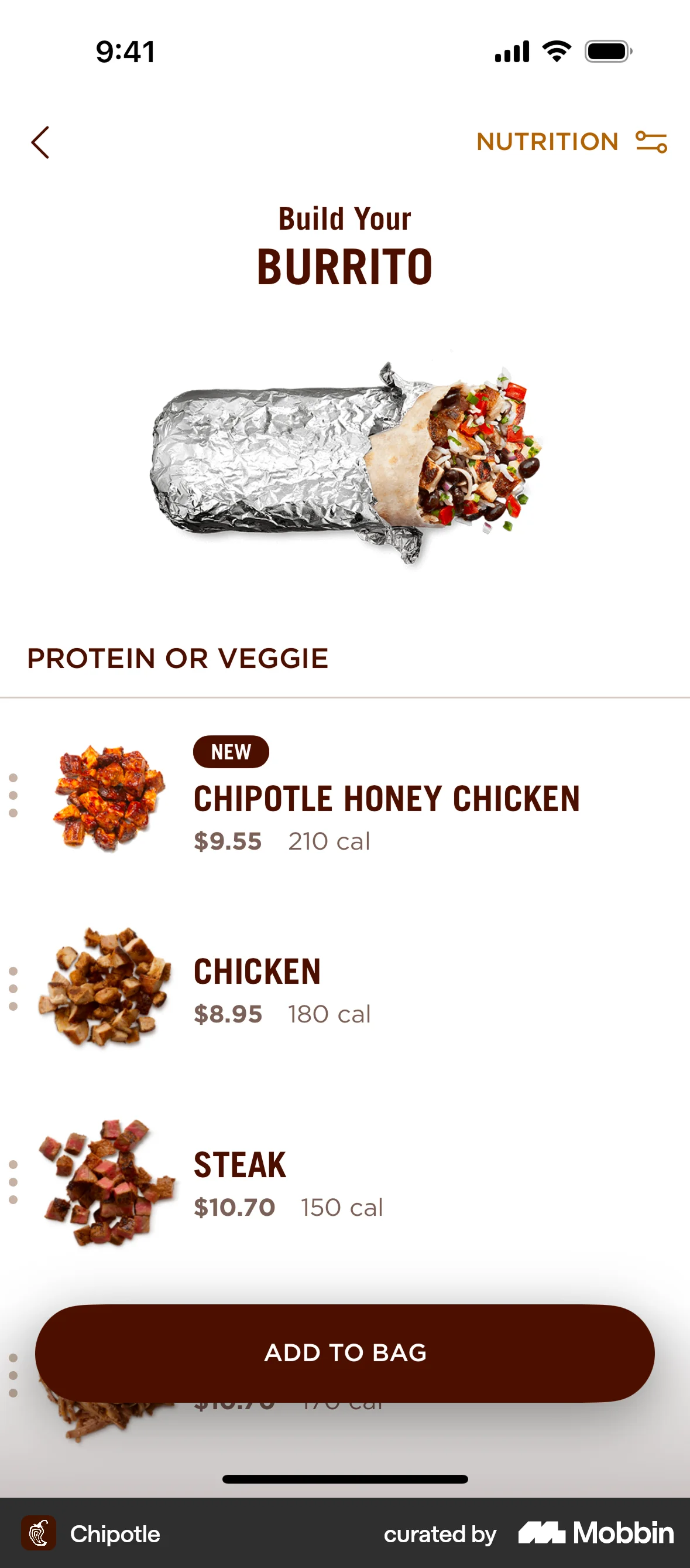 Chipotle iOS Product Detail screen