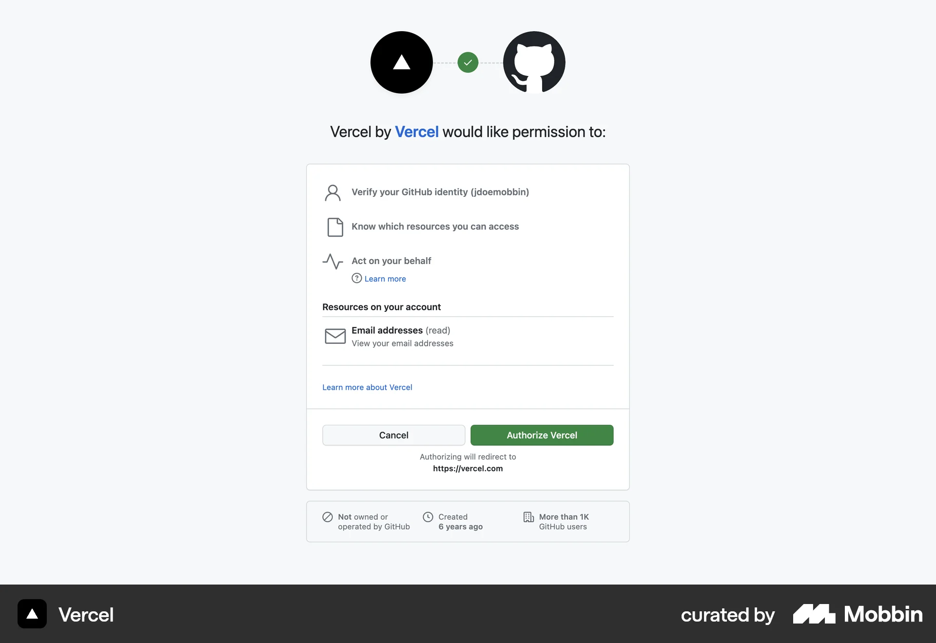 Vercel Web Permission screen