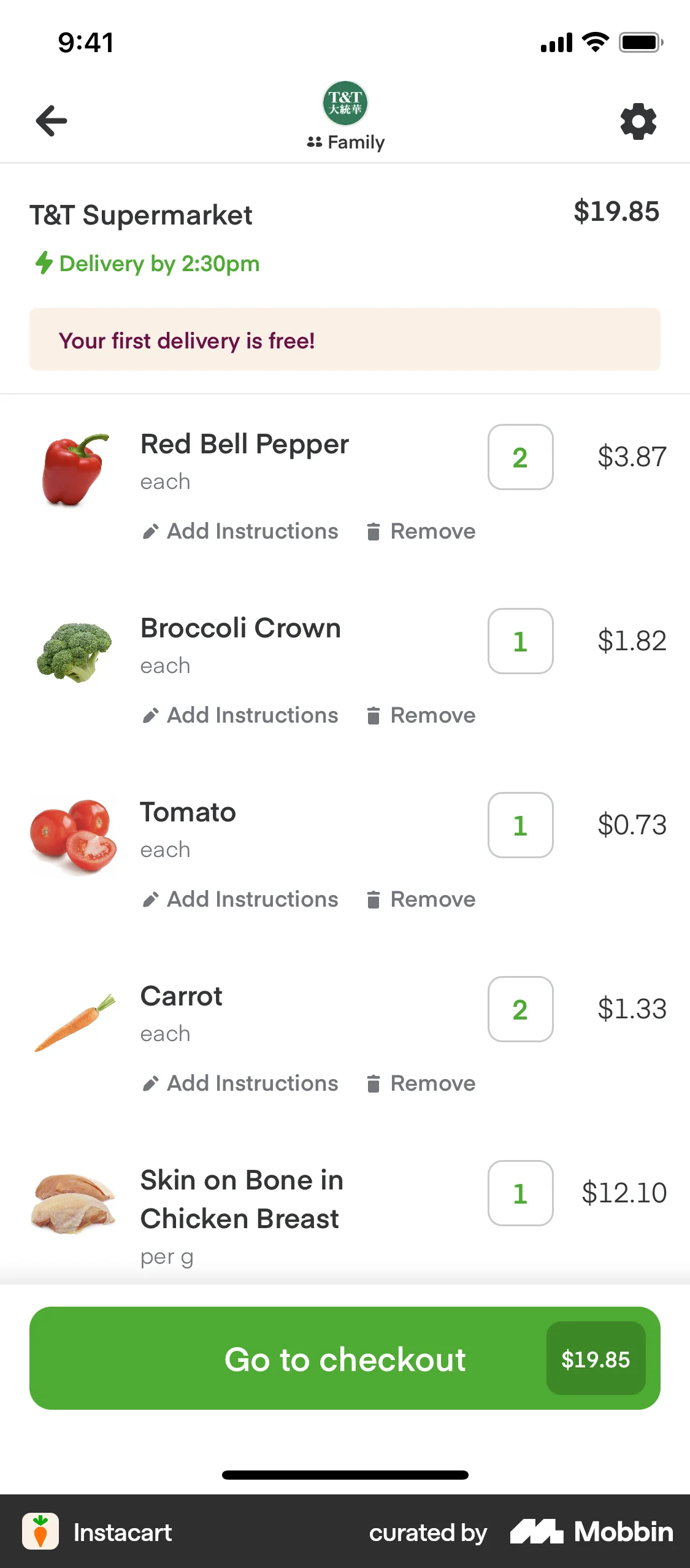 Instacart iOS Mobile Shopping Cart screen