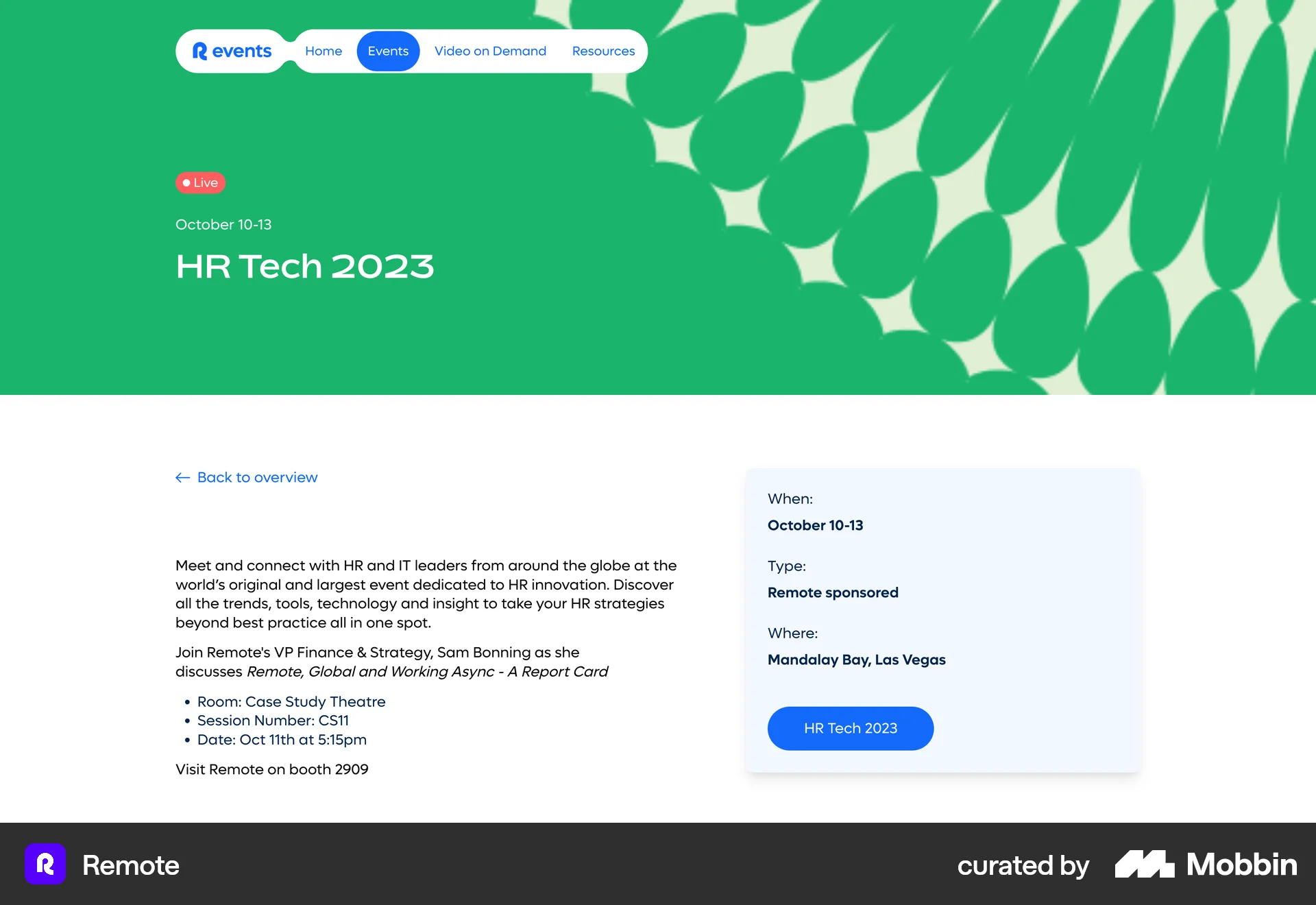 Remote Web Event Detail screen