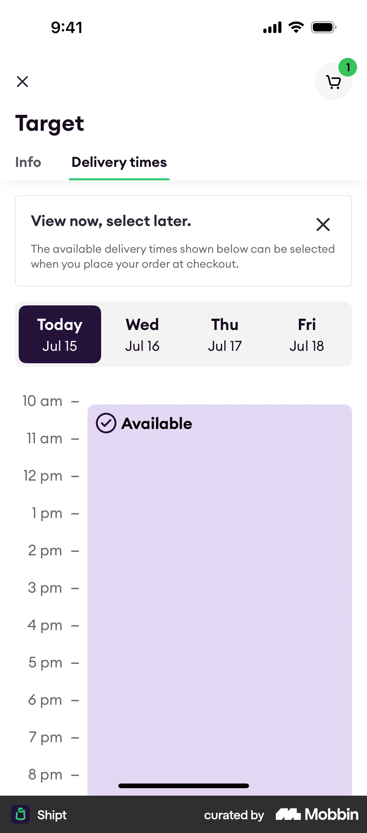 Shipt iOS screen containing Segmented Control UI element