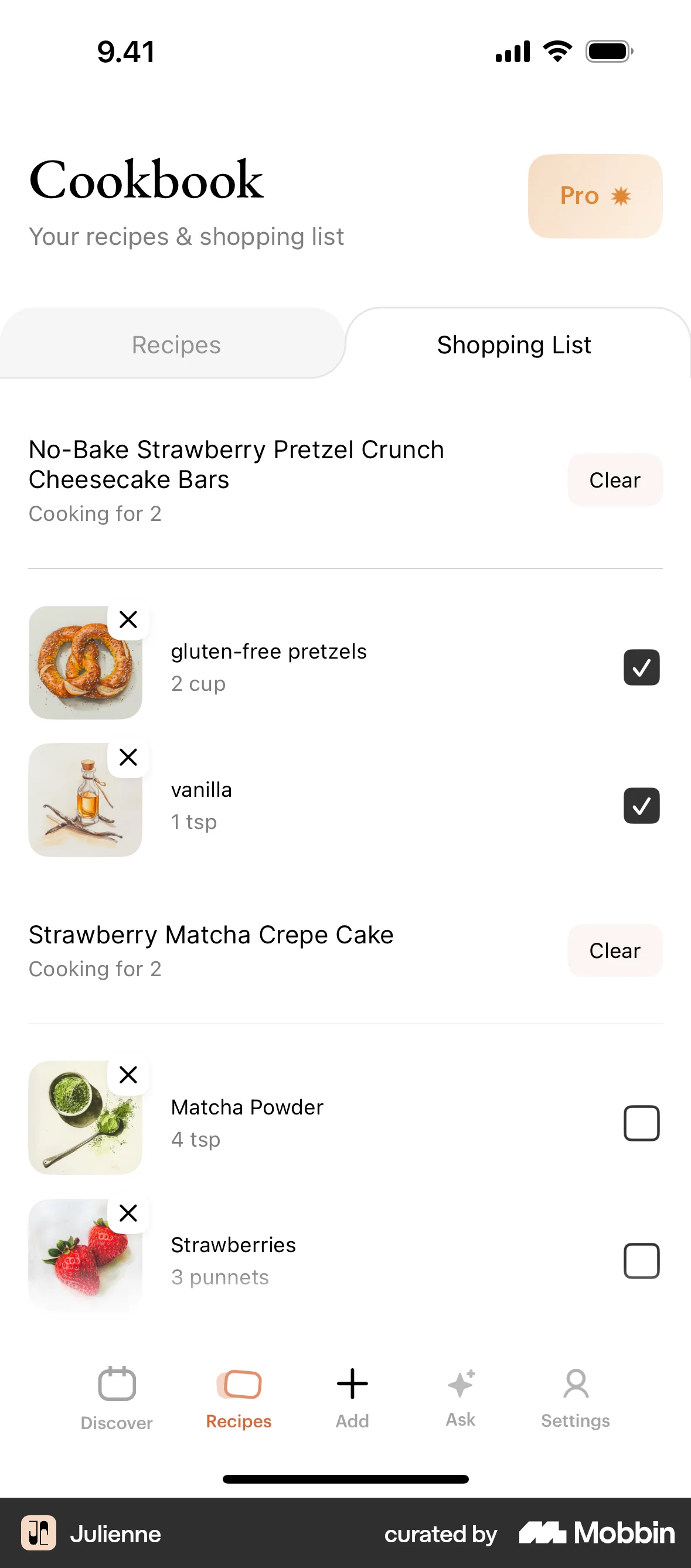 Julienne iOS screen containing Checkbox UI element