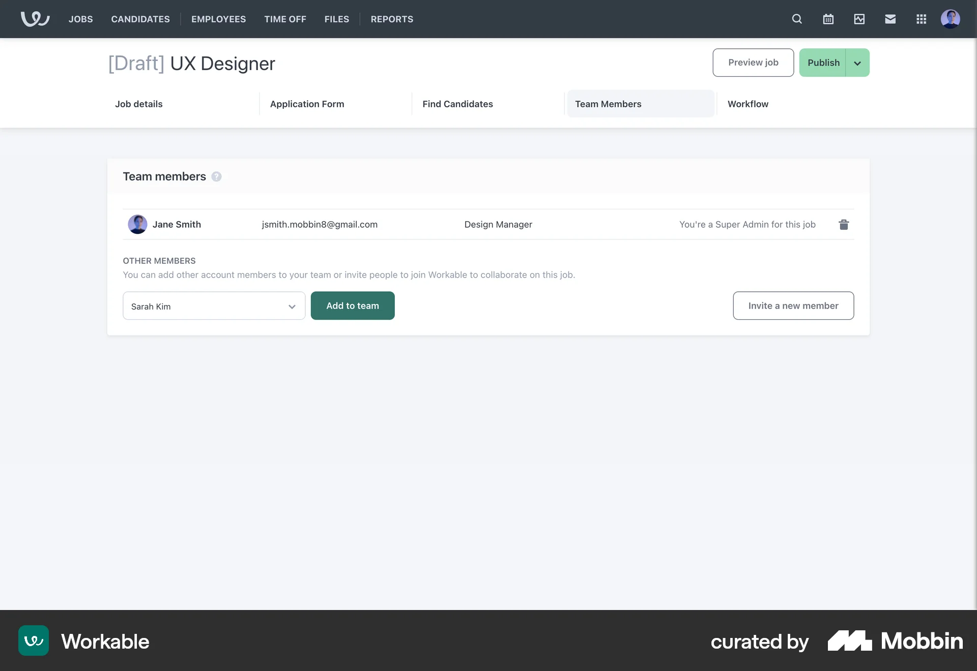 Workable Web Invite Teammates screen