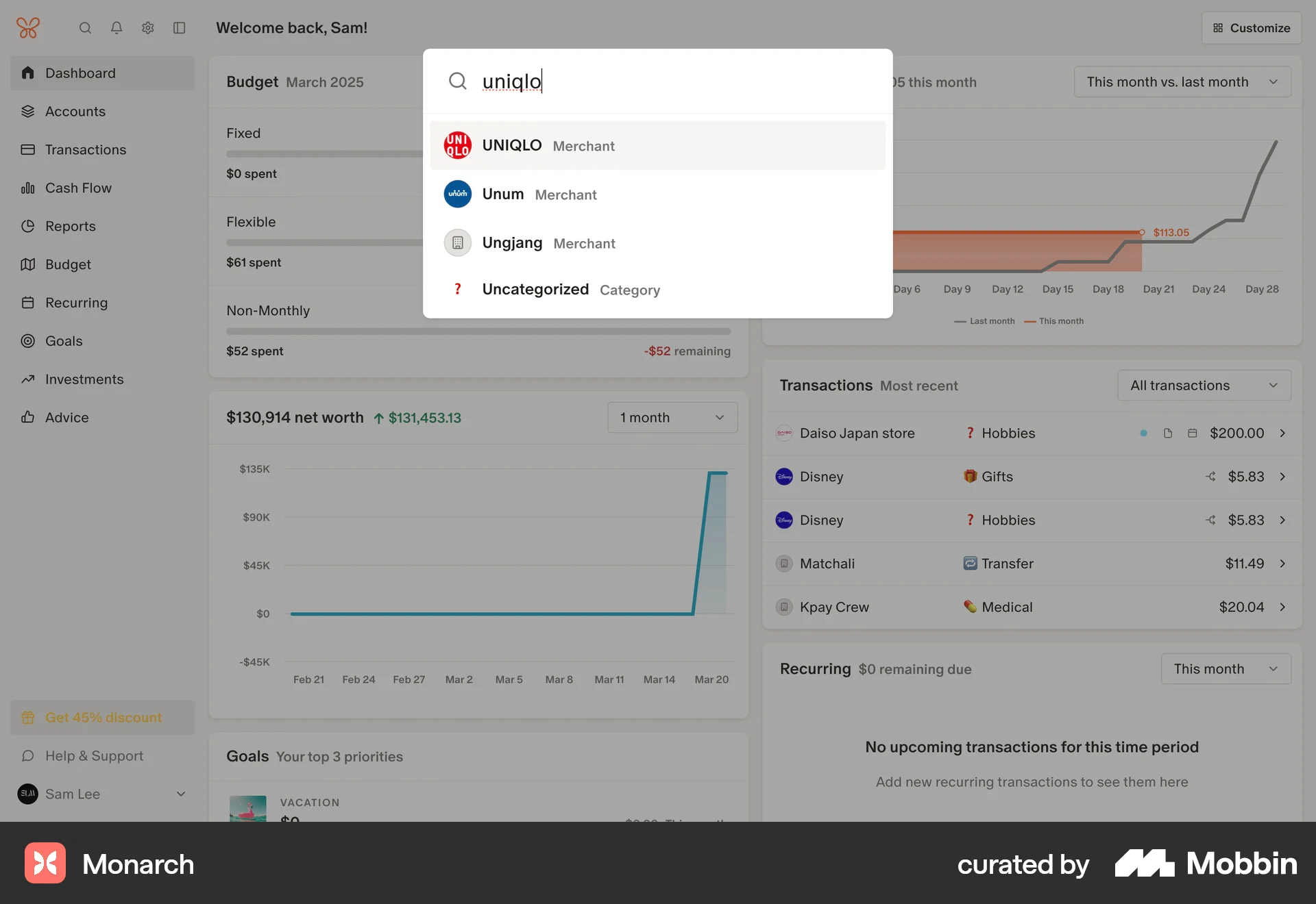 Monarch Web screen containing Search Bar UI element