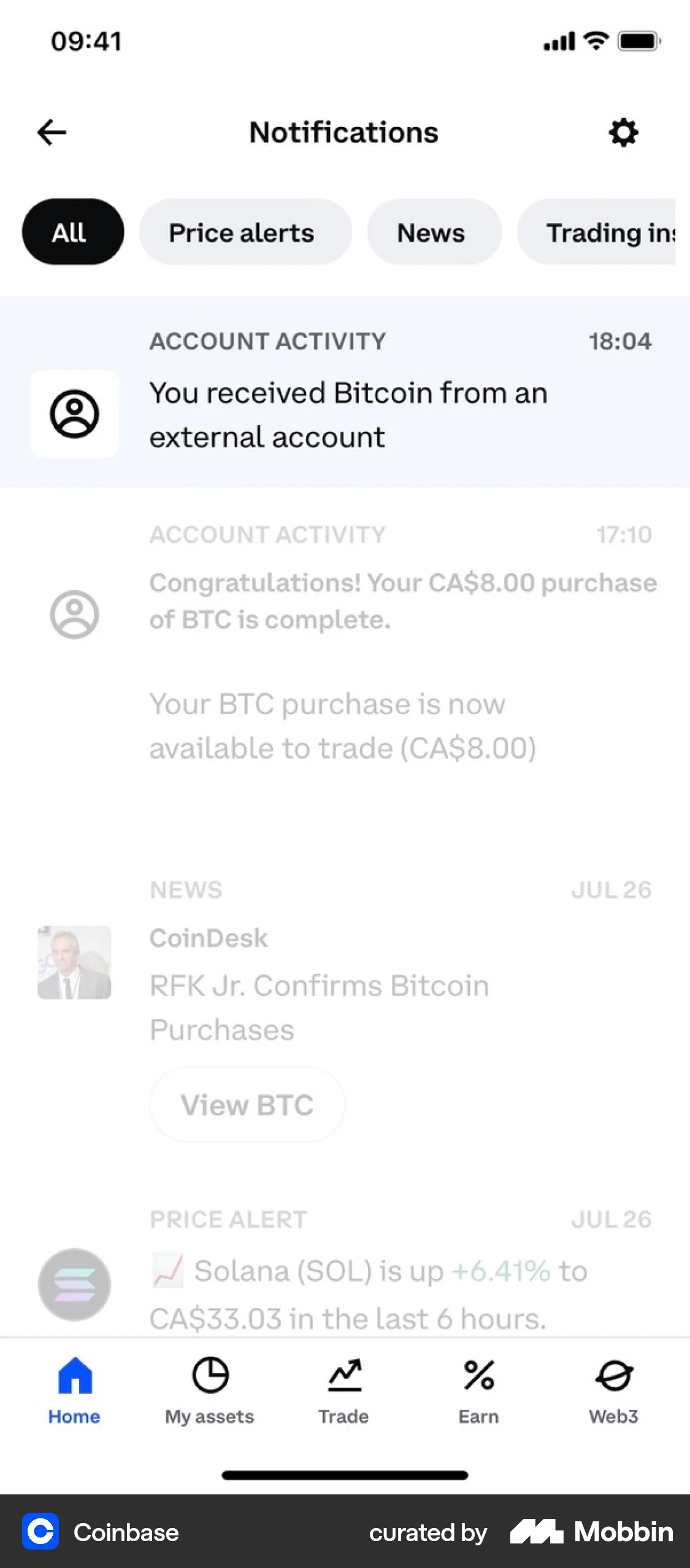 Coinbase Notification Icon Coinbase iOS Screen | Mobbin