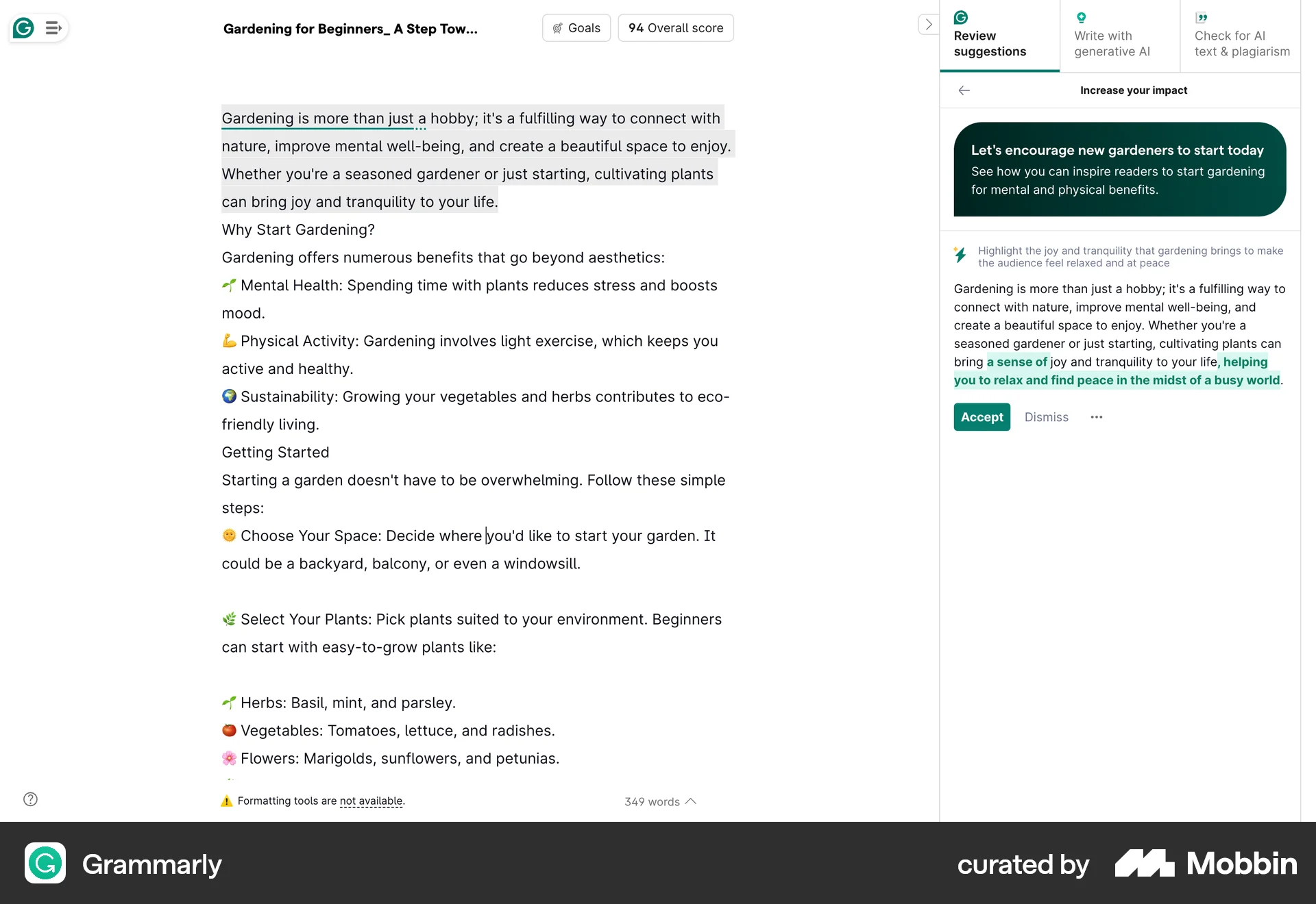 Grammarly Web Suggestions & Similar Items screen