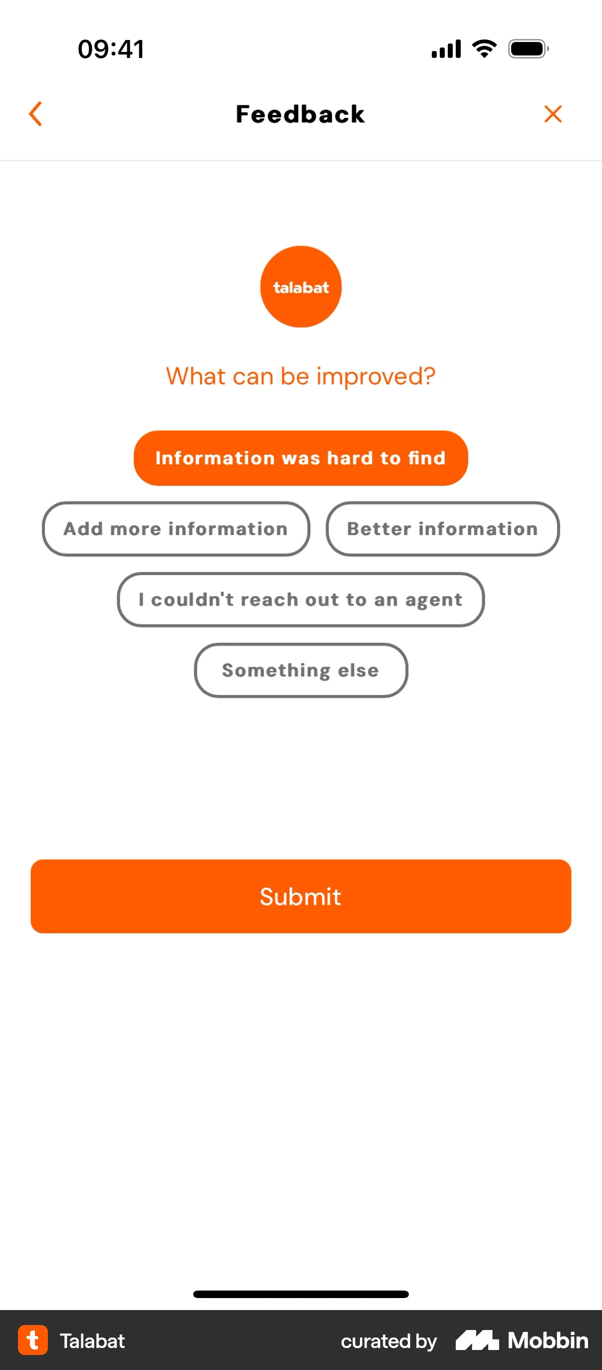 talabat iOS Feedback screen