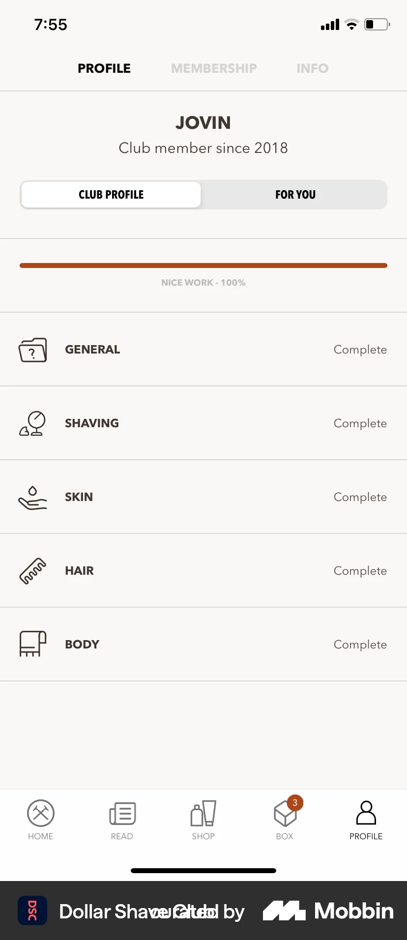 Dollar Shave Club iOS My Account & Profile screen