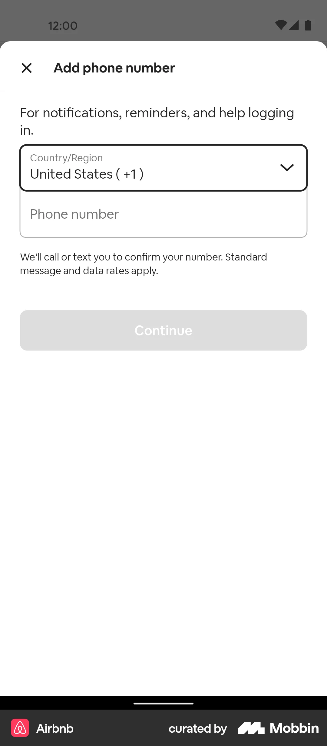 Airbnb Android screen containing Dropdown Menu UI element