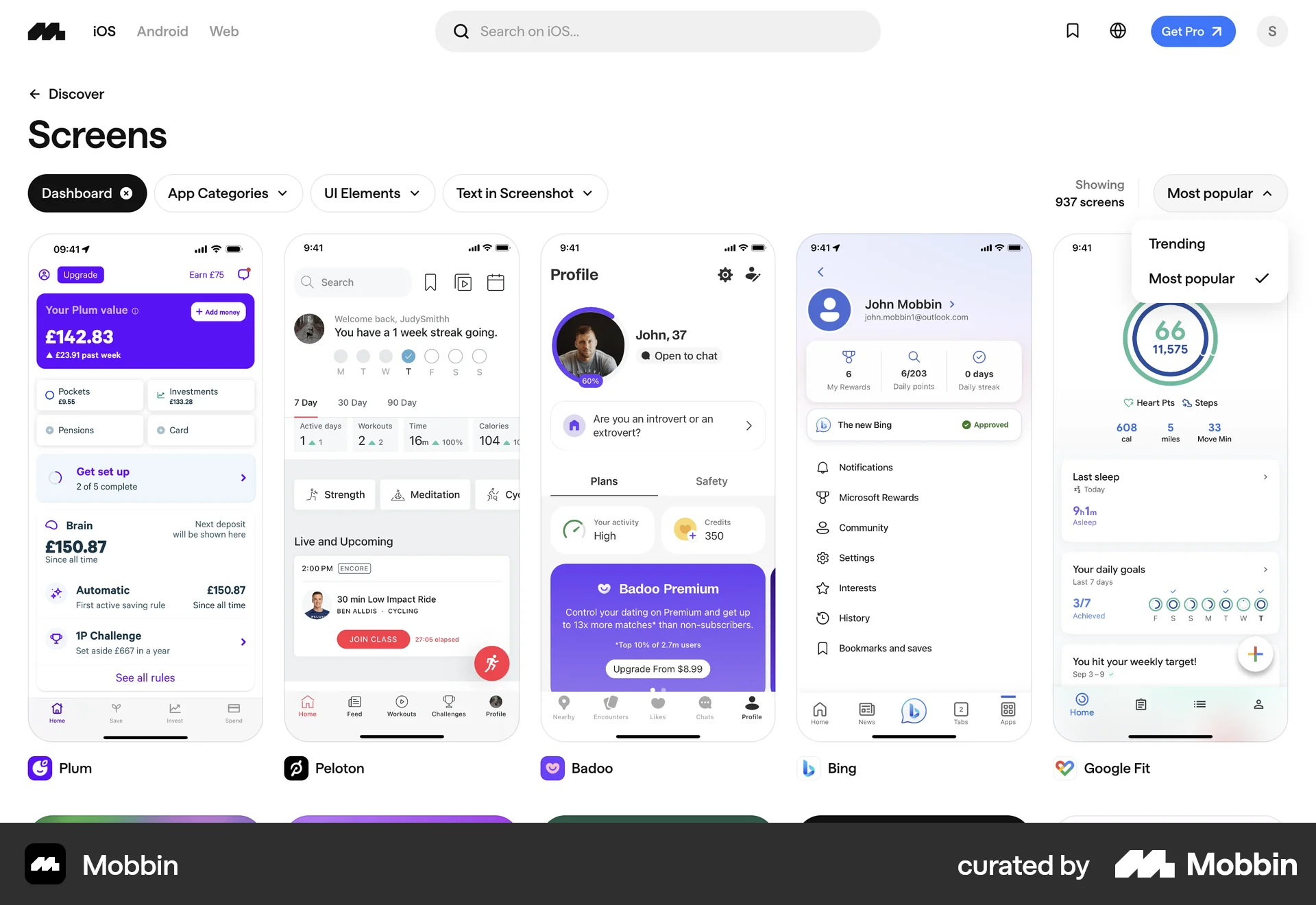 Mobbin Web screen containing Select UI element