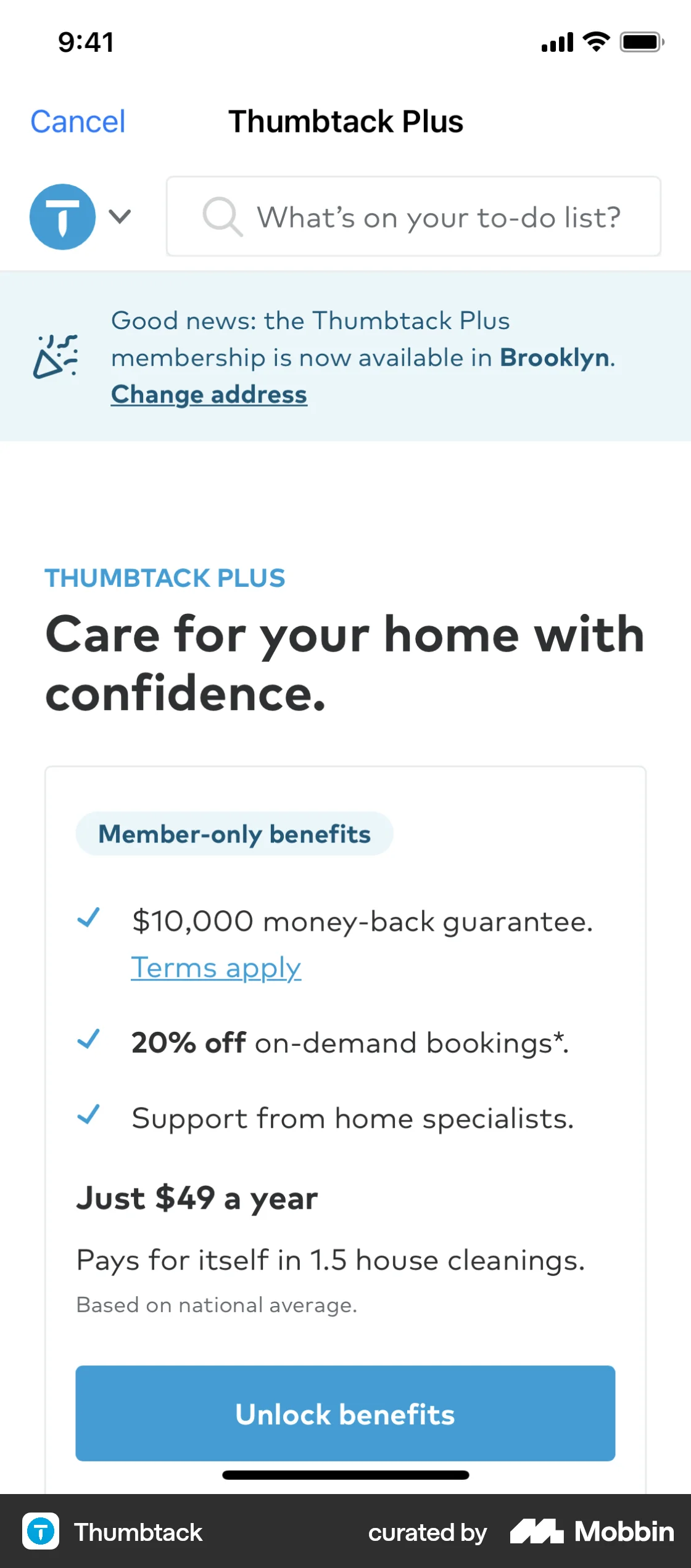 Thumbtack iOS Browser screen