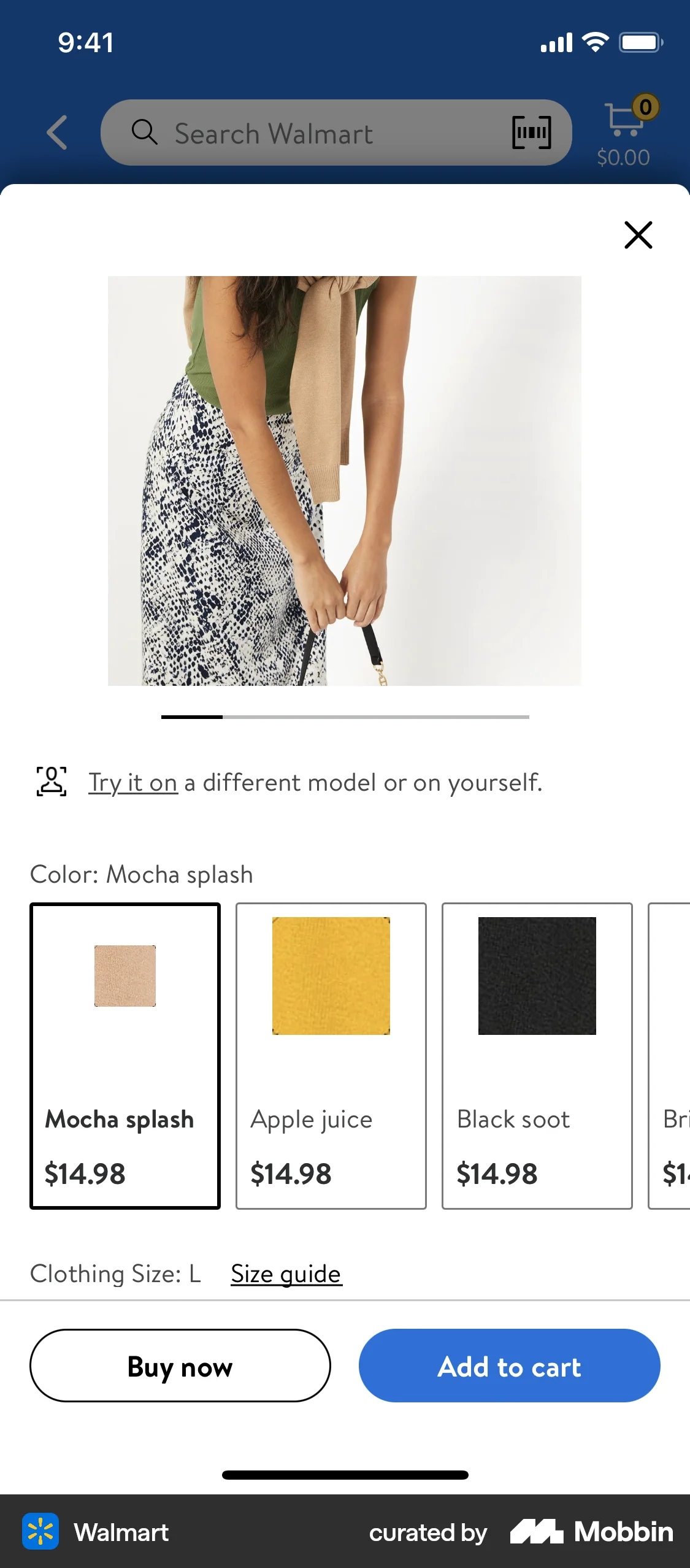 Walmart iOS screen containing Color Picker UI element