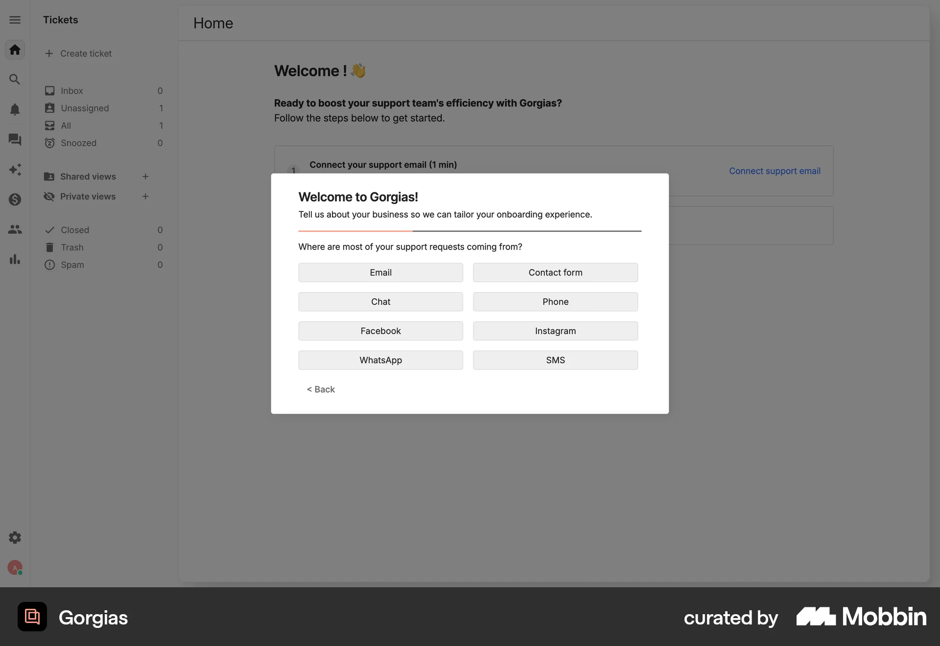 Gorgias Web screen containing Modal UI UI element