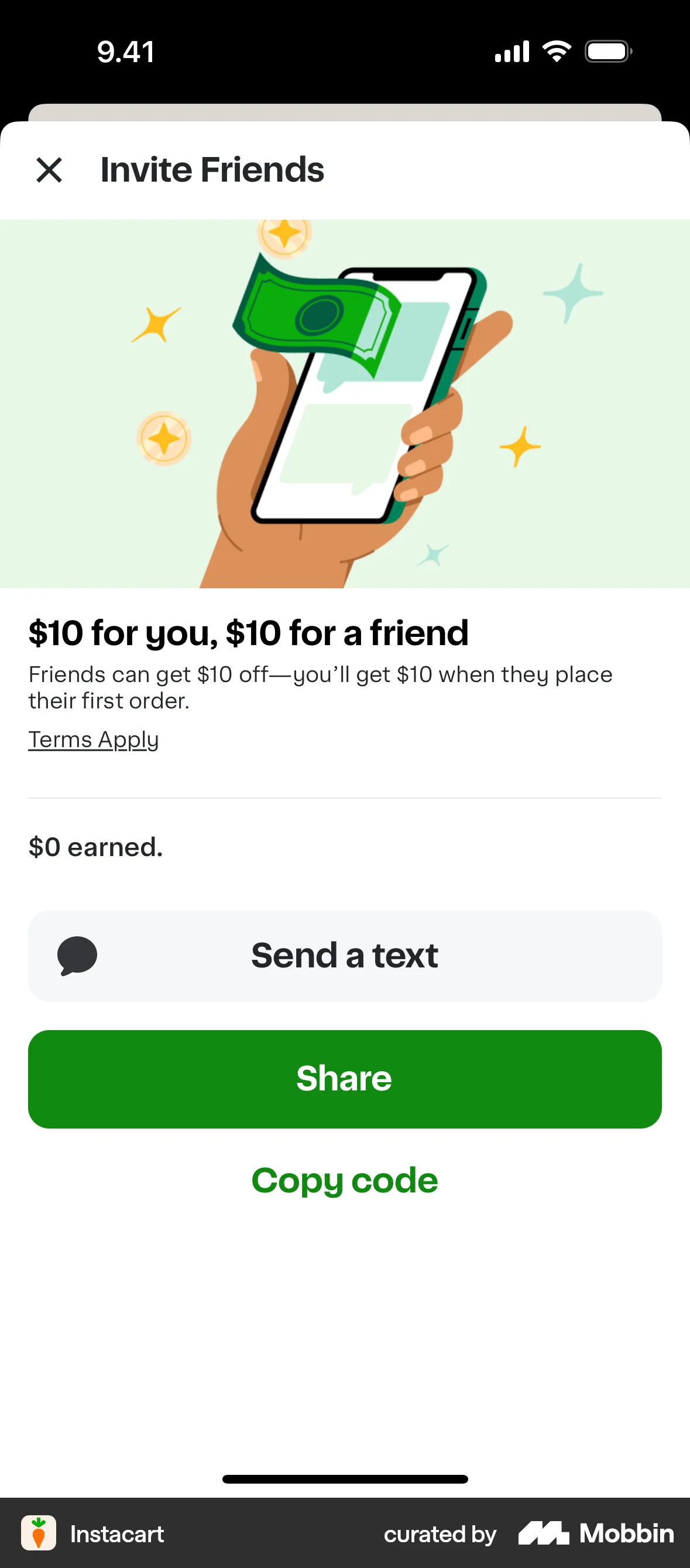 Instacart iOS Invite & Refer Friends screen