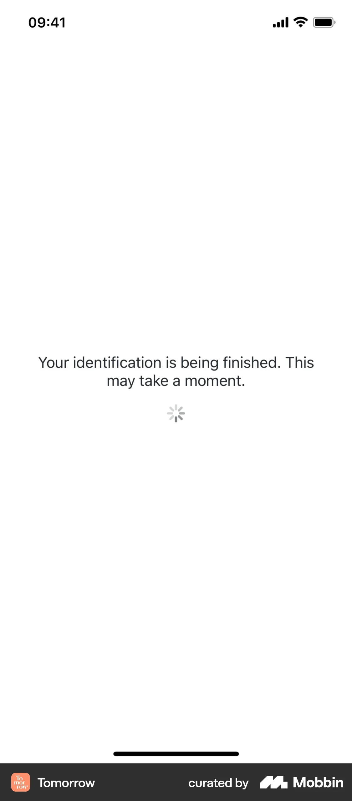 Tomorrow iOS screen containing Spinner UI UI element