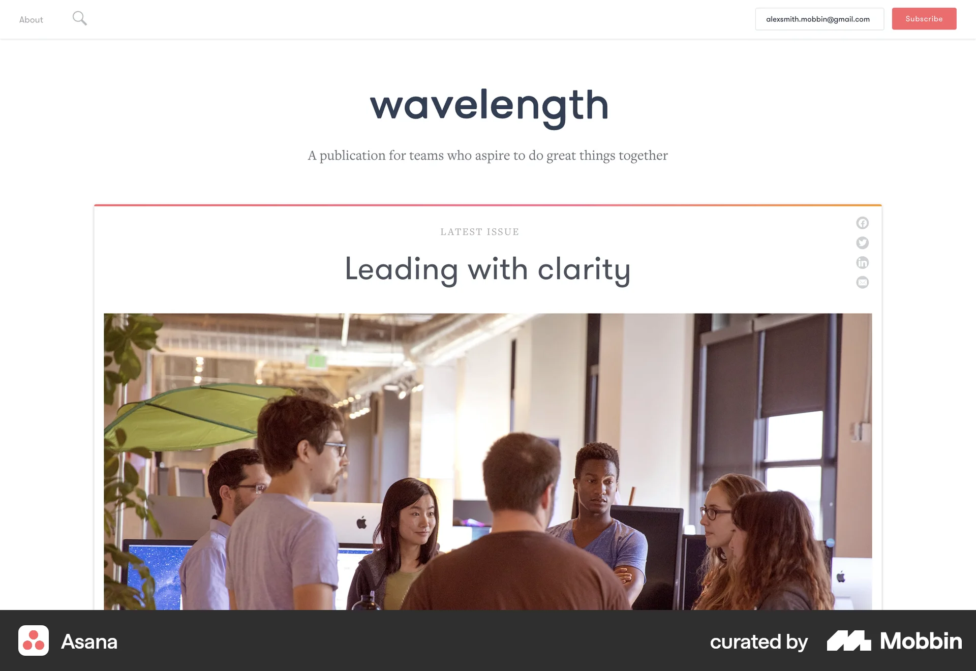 Asana Web Follow & Subscribe screen