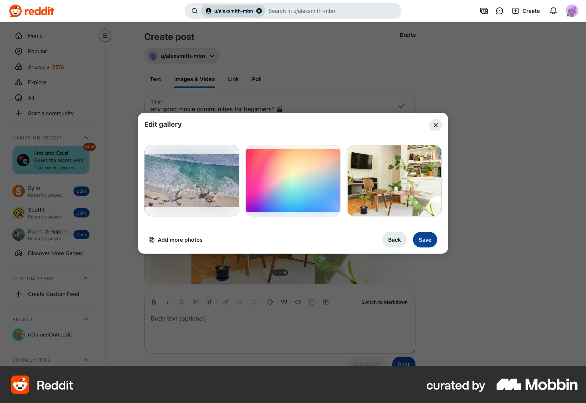 Reddit Web screen containing Gallery UI element
