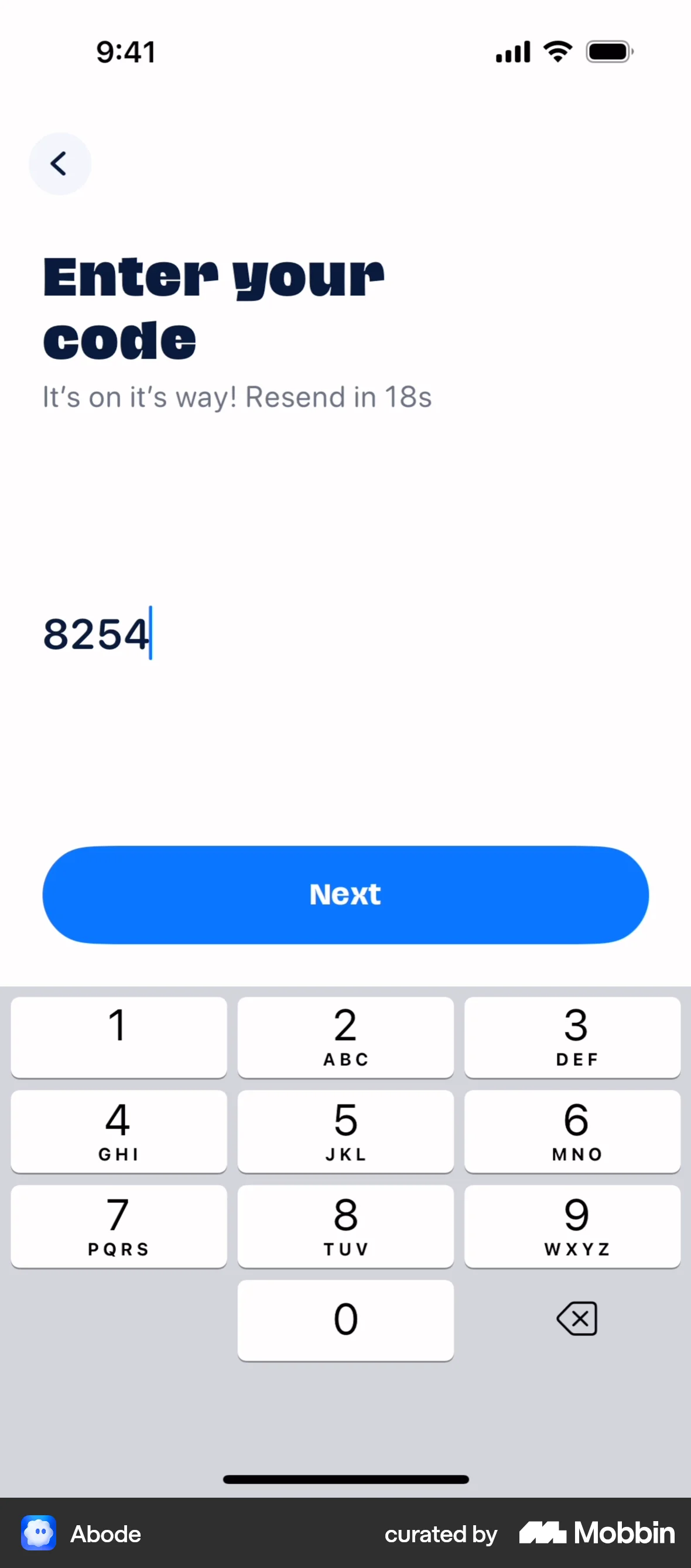 Abode iOS Verification screen