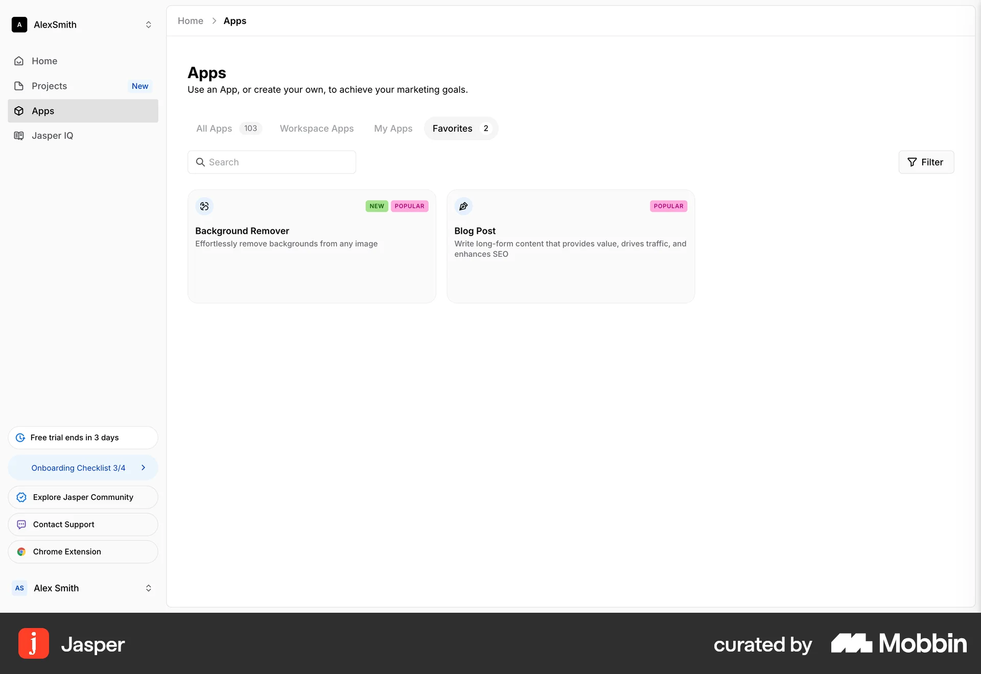 Jasper Web Bookmarks & Collections screen