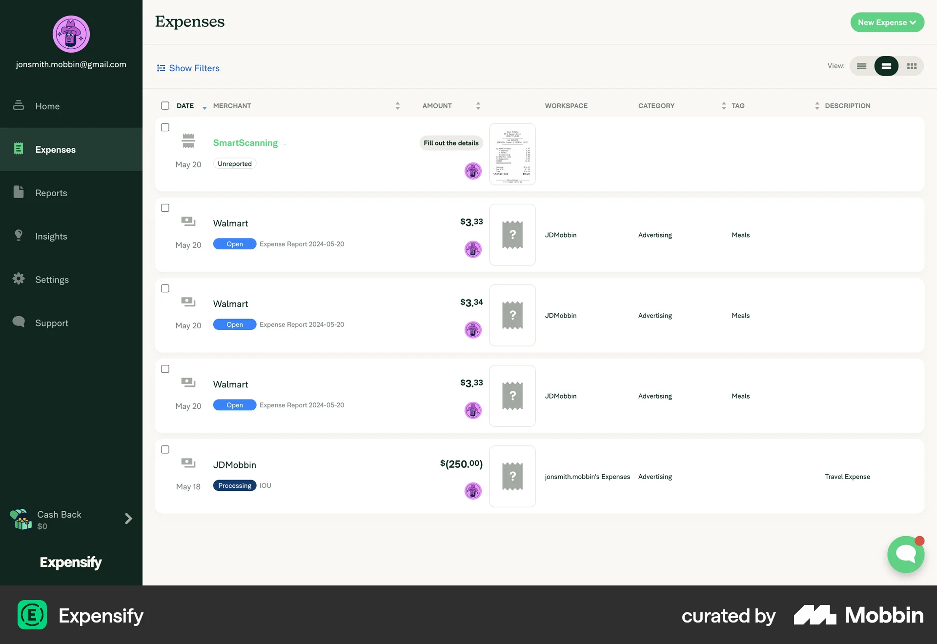 Expensify Web screen containing Status Dot UI element