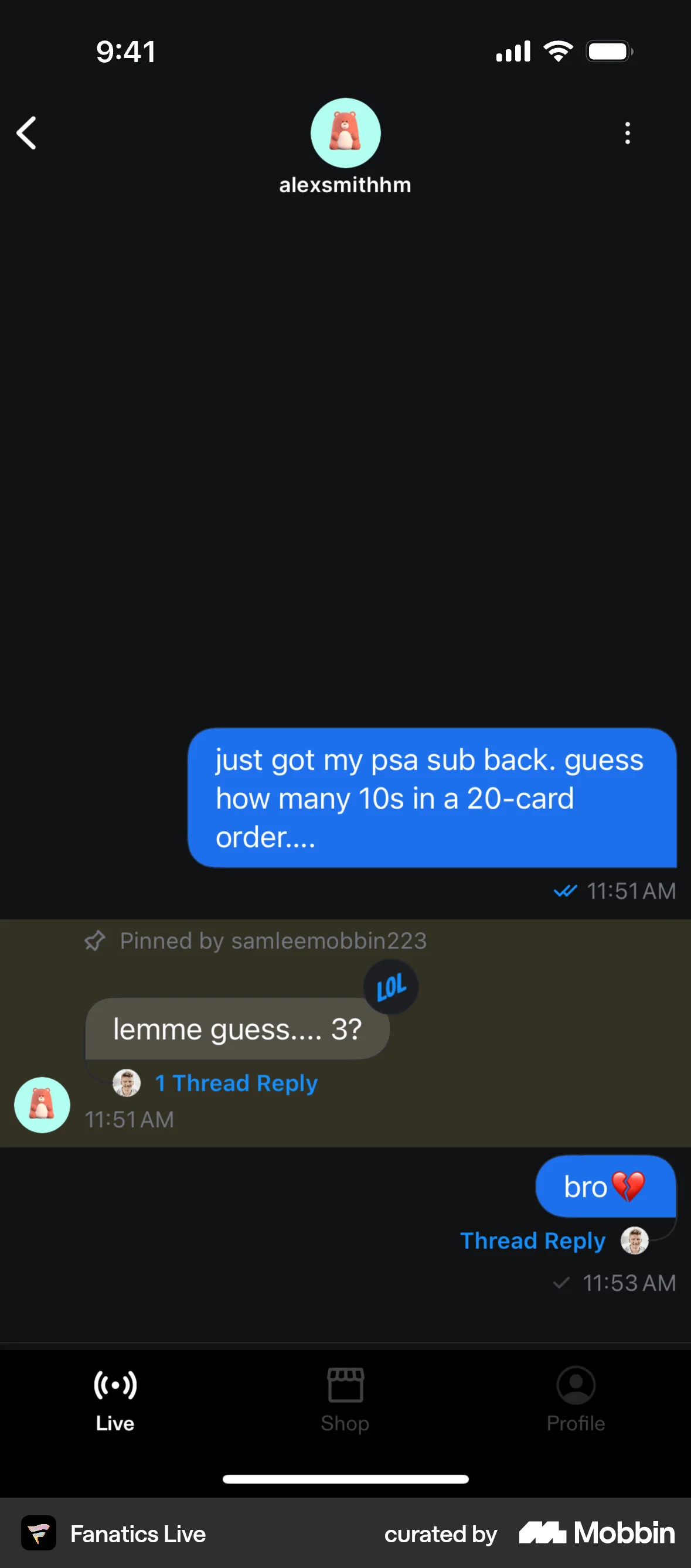 Fanatics Live iOS Favorite & Pin screen