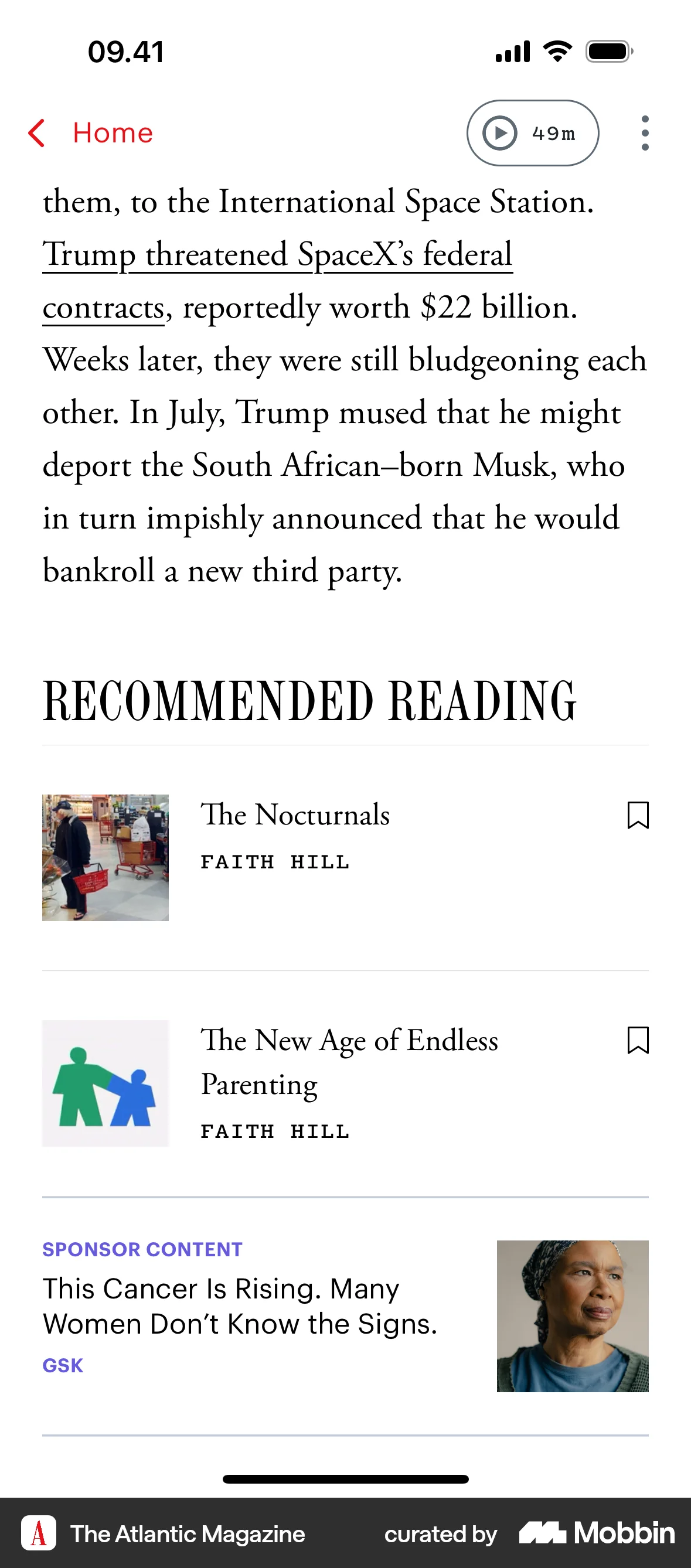 The Atlantic Magazine iOS Suggestions & Similar Items screen