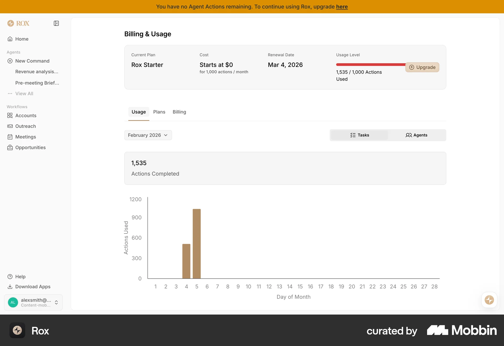 Rox Web Dashboard screen