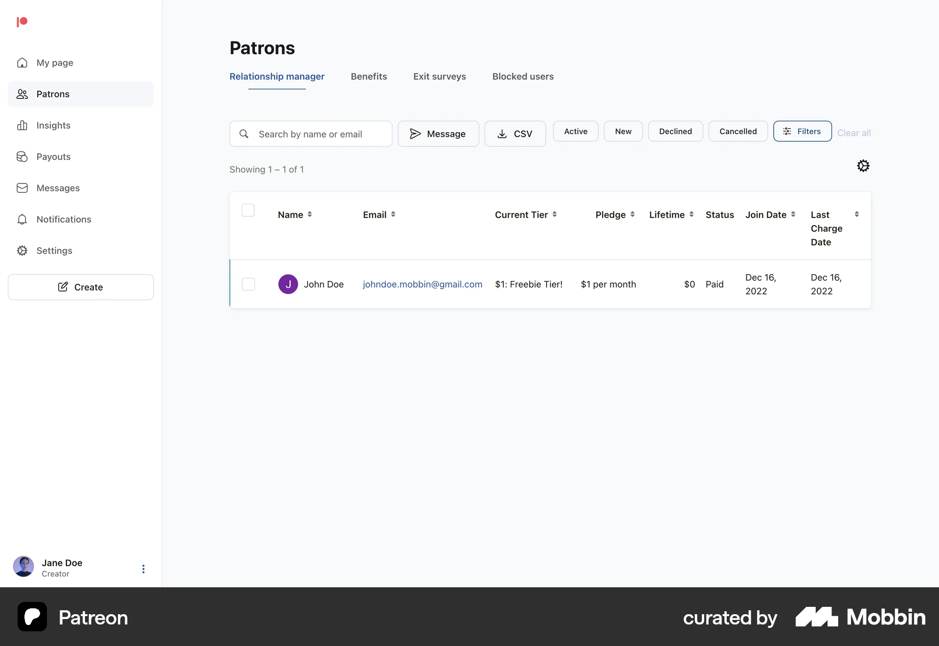 Patreon Web Followers & Following screen