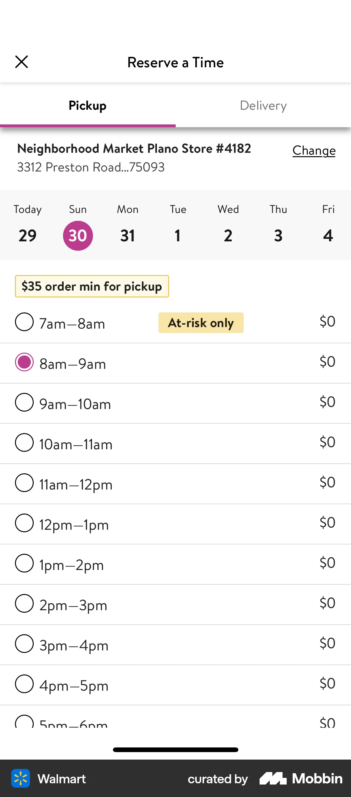 Walmart iOS screen containing Radio Button UI element