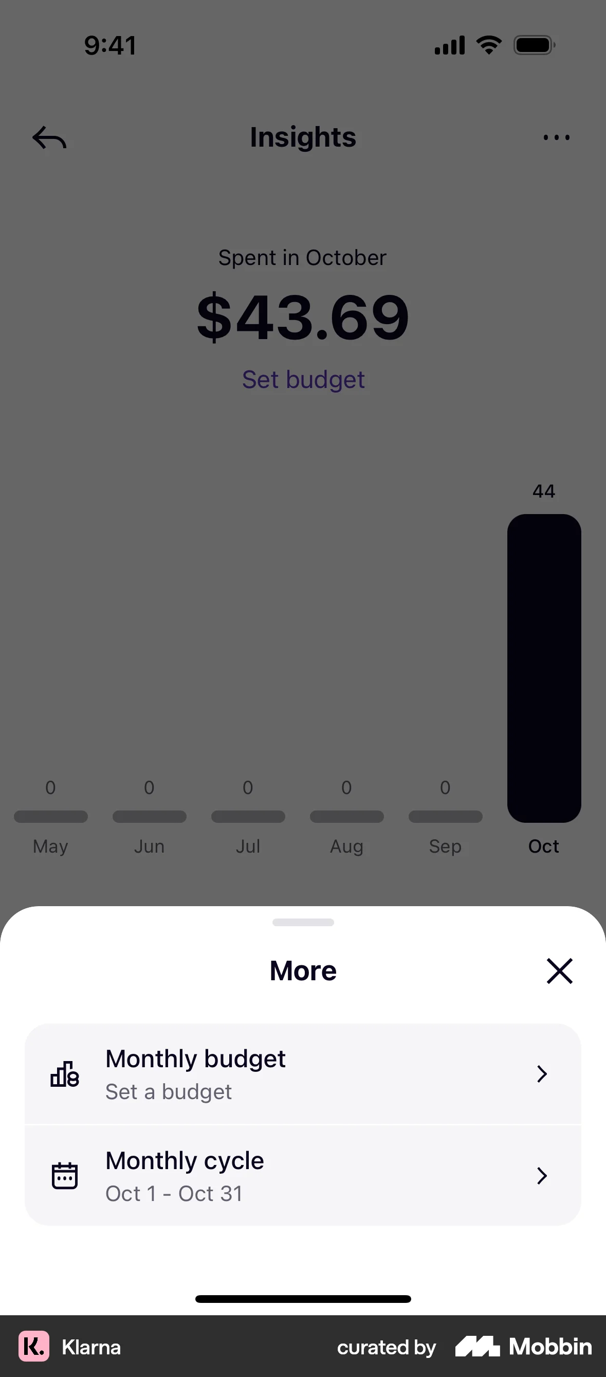 Klarna iOS Pie Chart UI screen