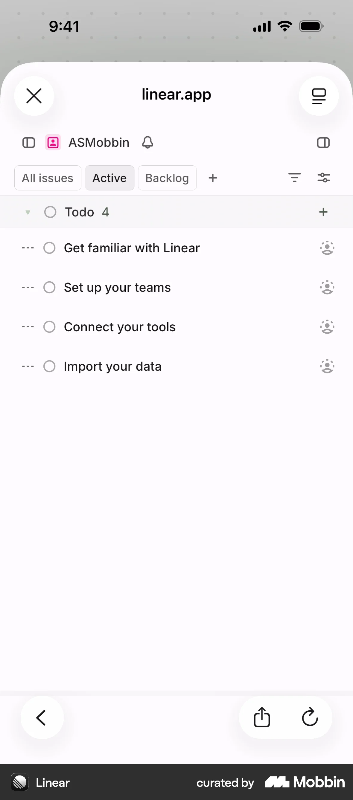 Linear Mobile Onboarding screen