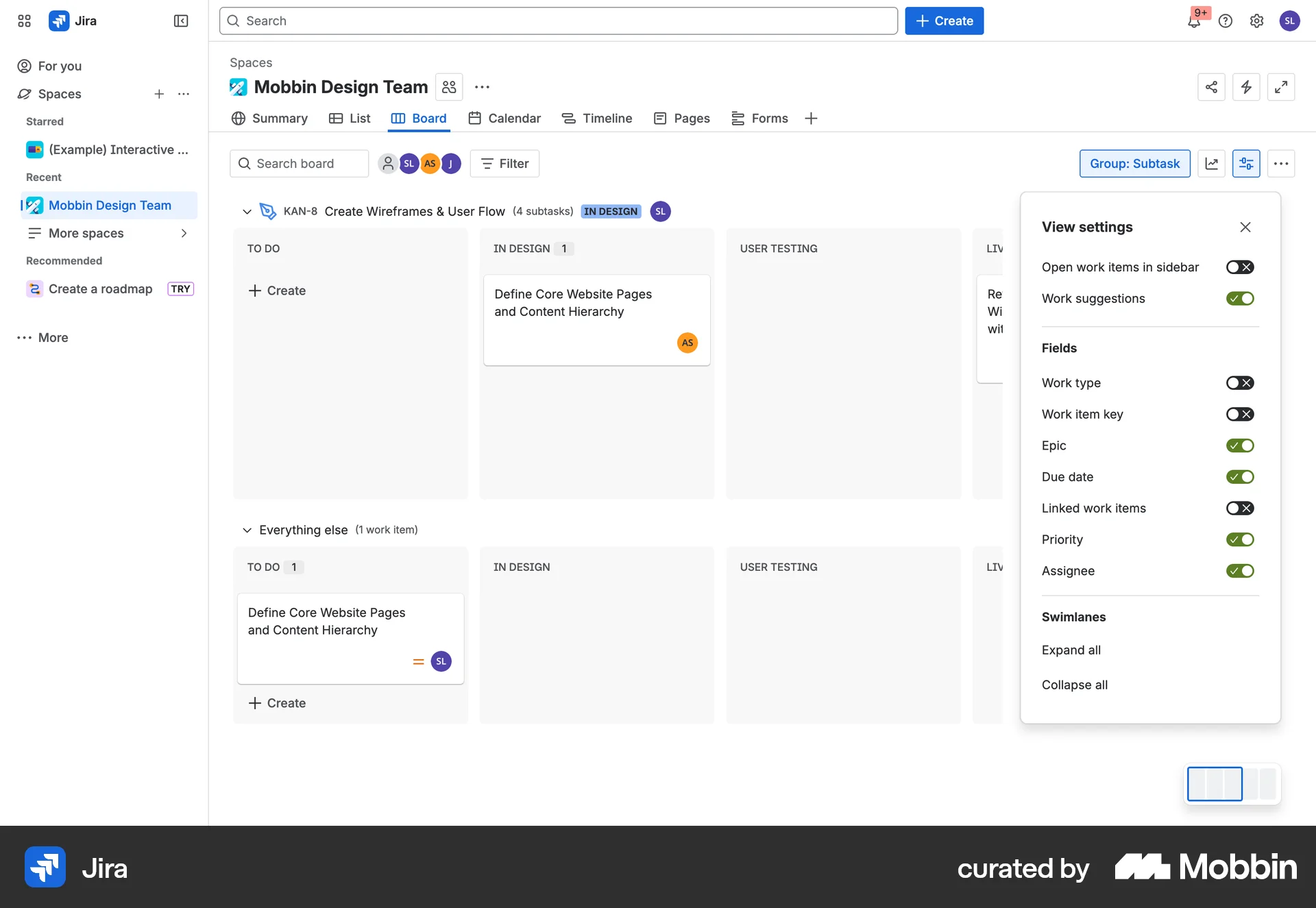 Jira Web screen containing Switch UI element