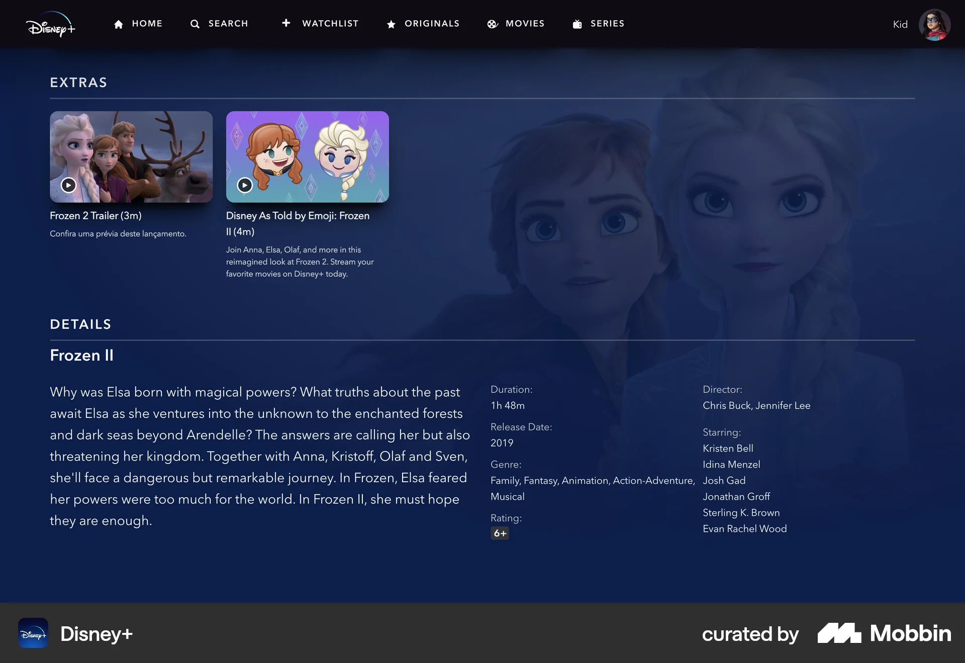 Disney+ Web TV Show & Movie Detail screen