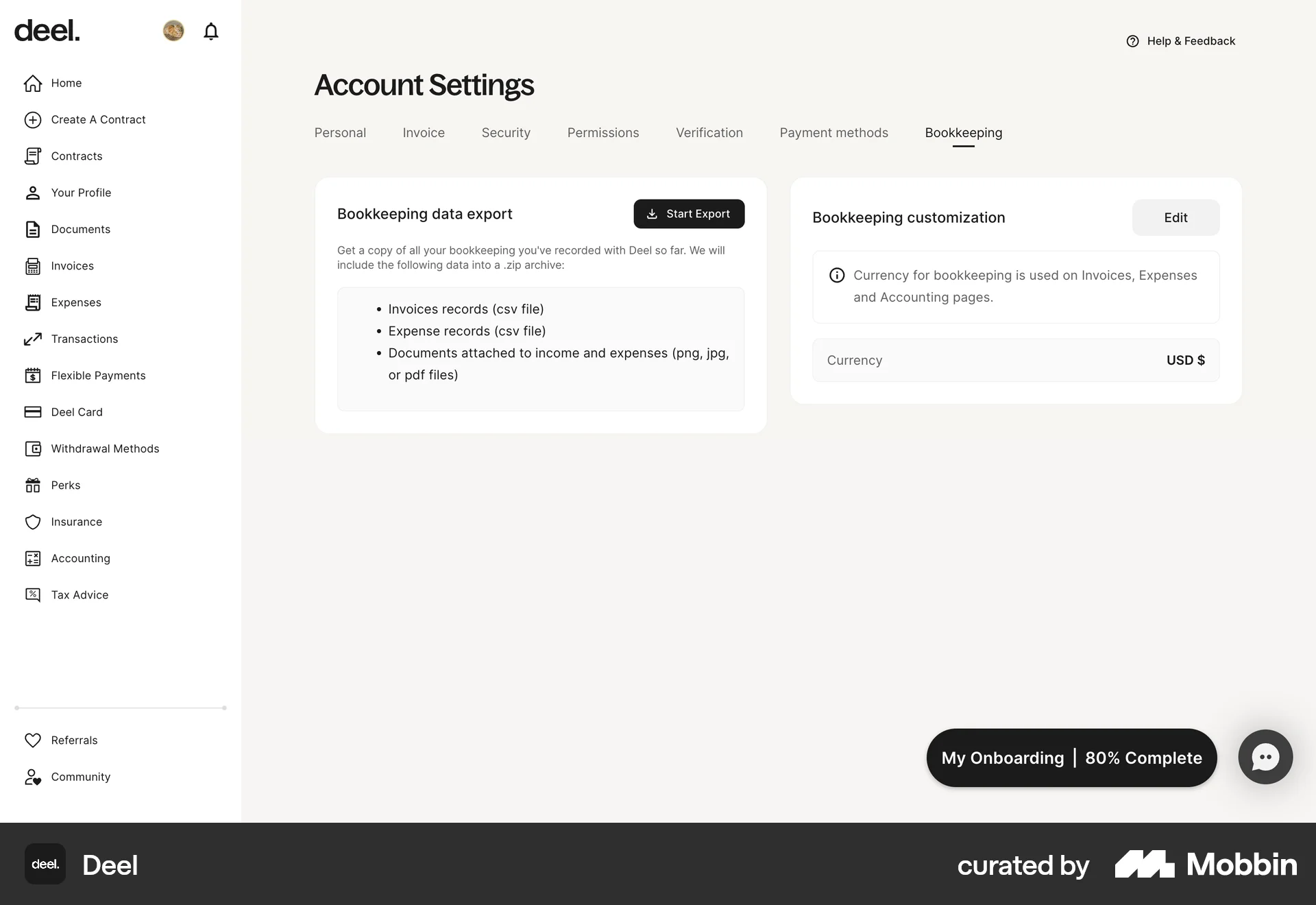 Deel Web Import & Export screen