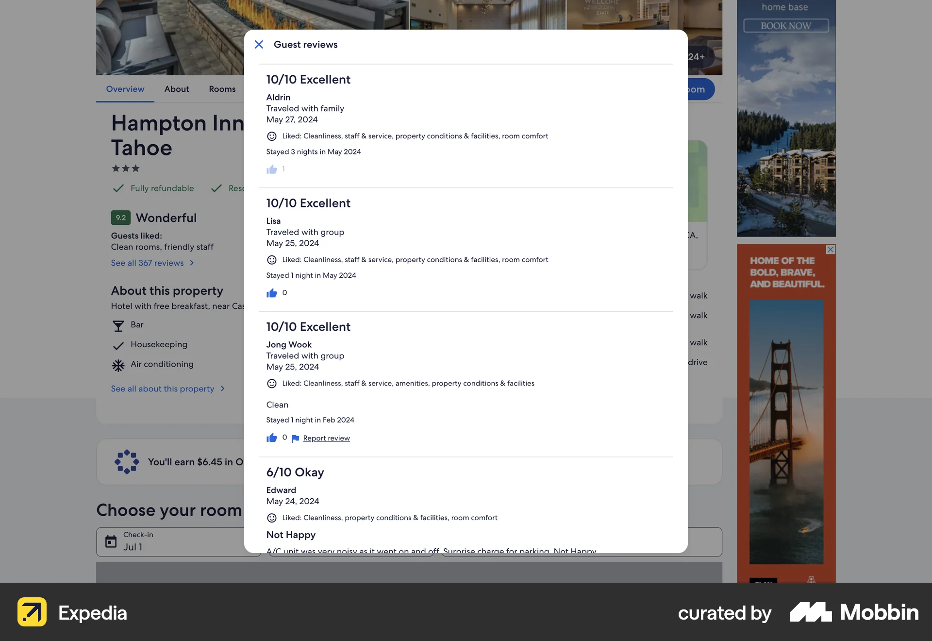 Expedia Web Like & Upvote screen