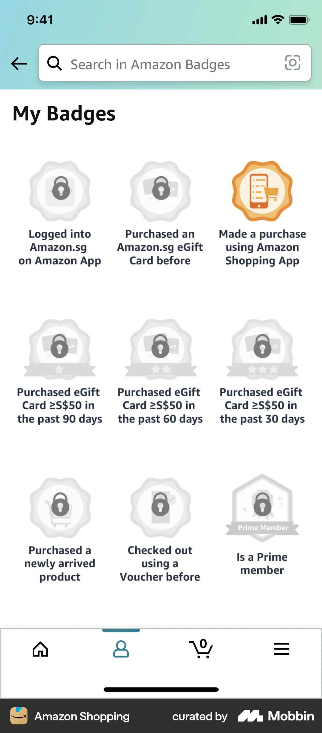 Amazon Shopping iOS Achievements & Awards screen