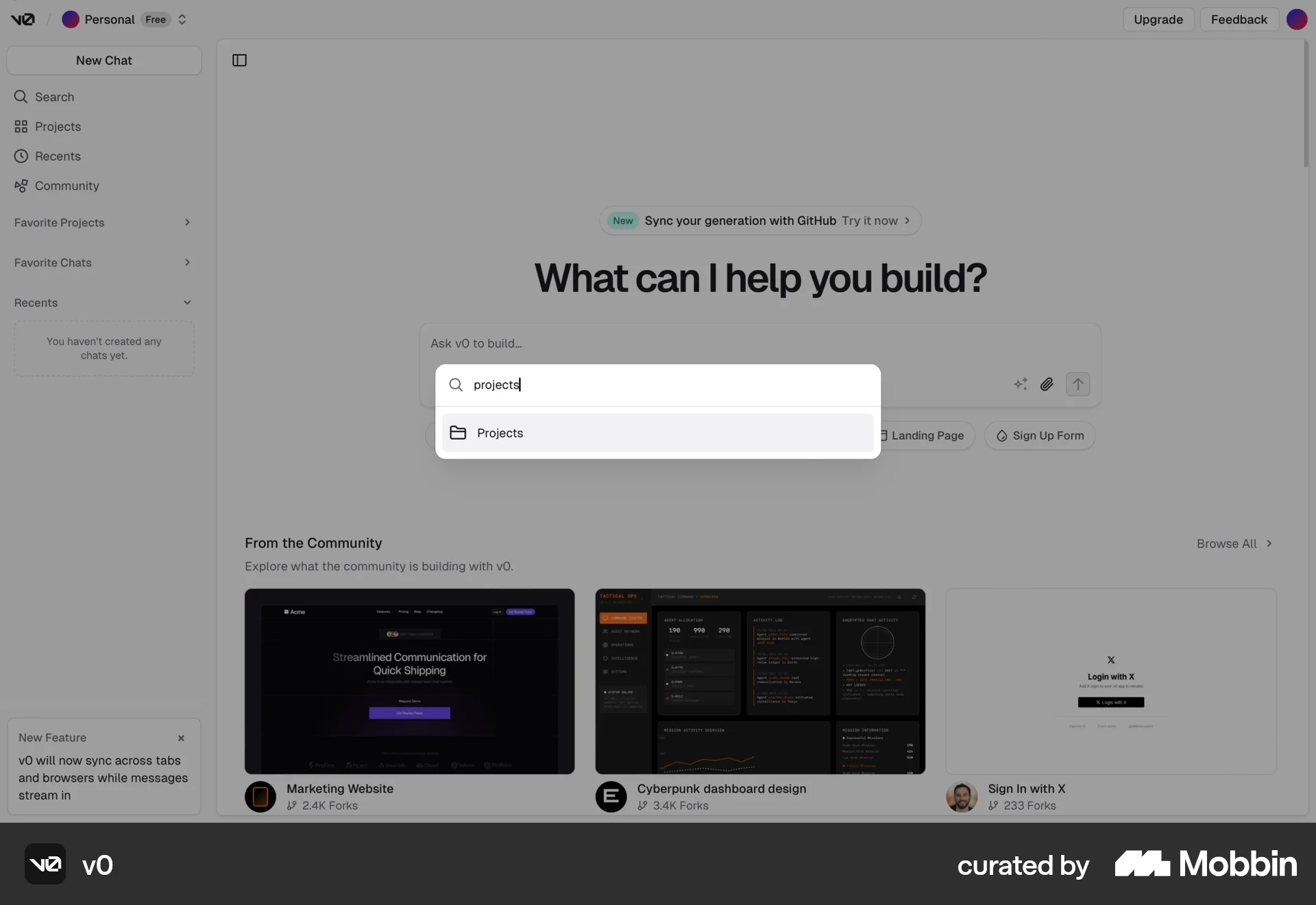 v0 Web Search screen
