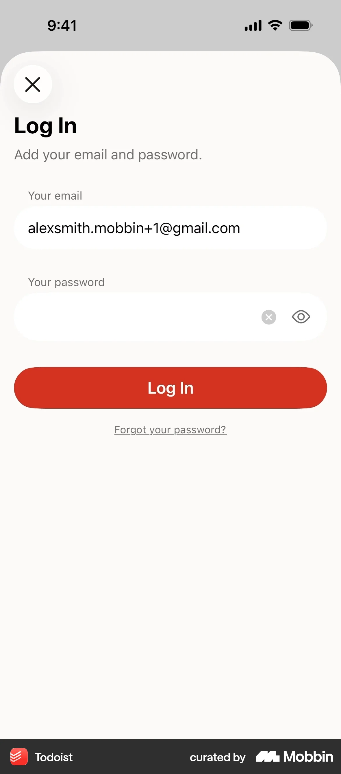 Todoist iOS Login screen