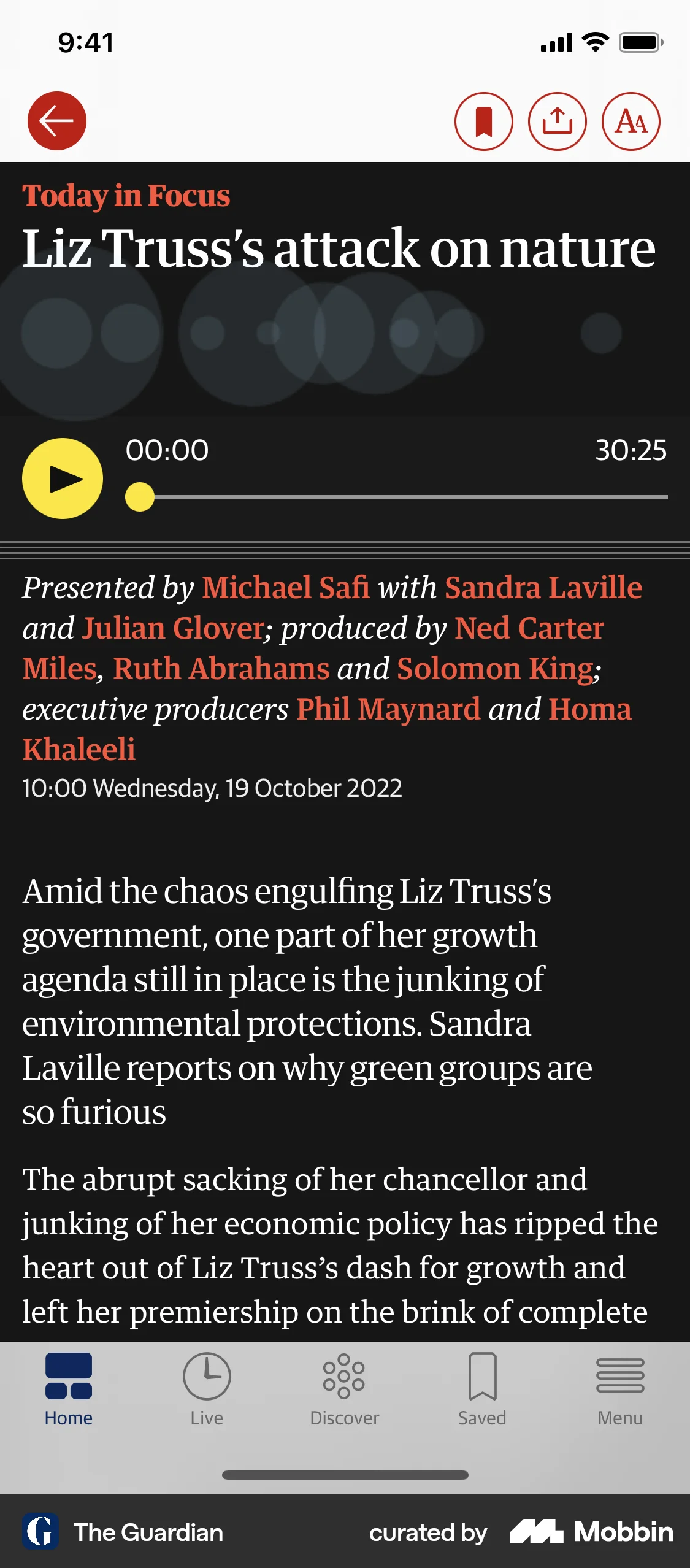 The Guardian iOS Article Detail screen