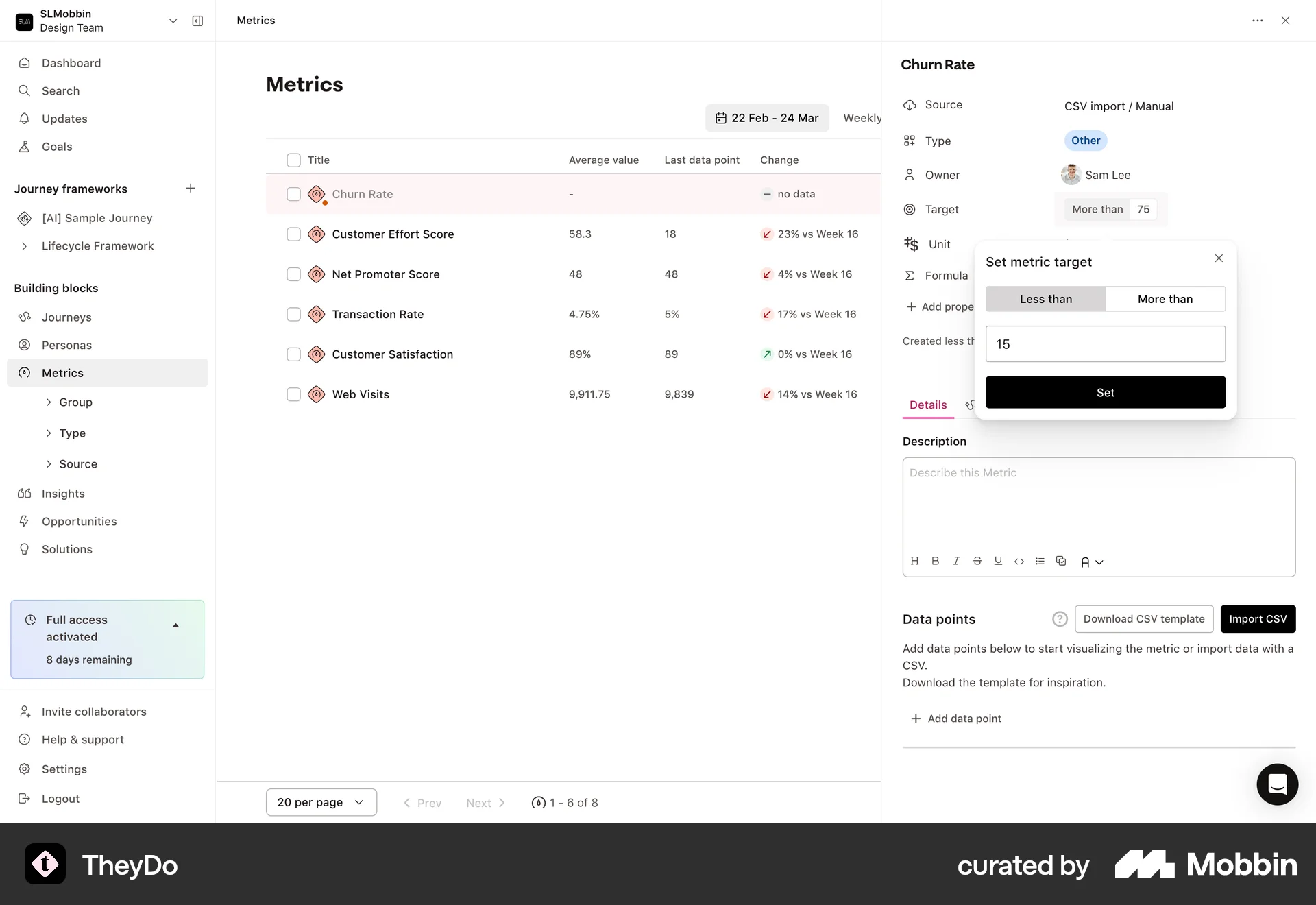 TheyDo Web screen containing Segmented Control UI element