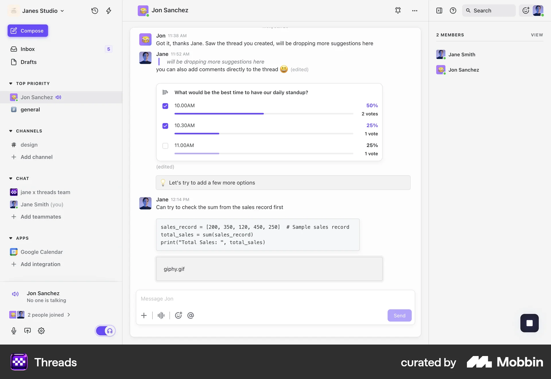 Threads Web Call screen