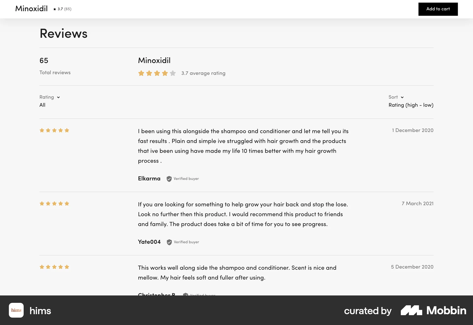 Hims Web Reviews & Ratings screen