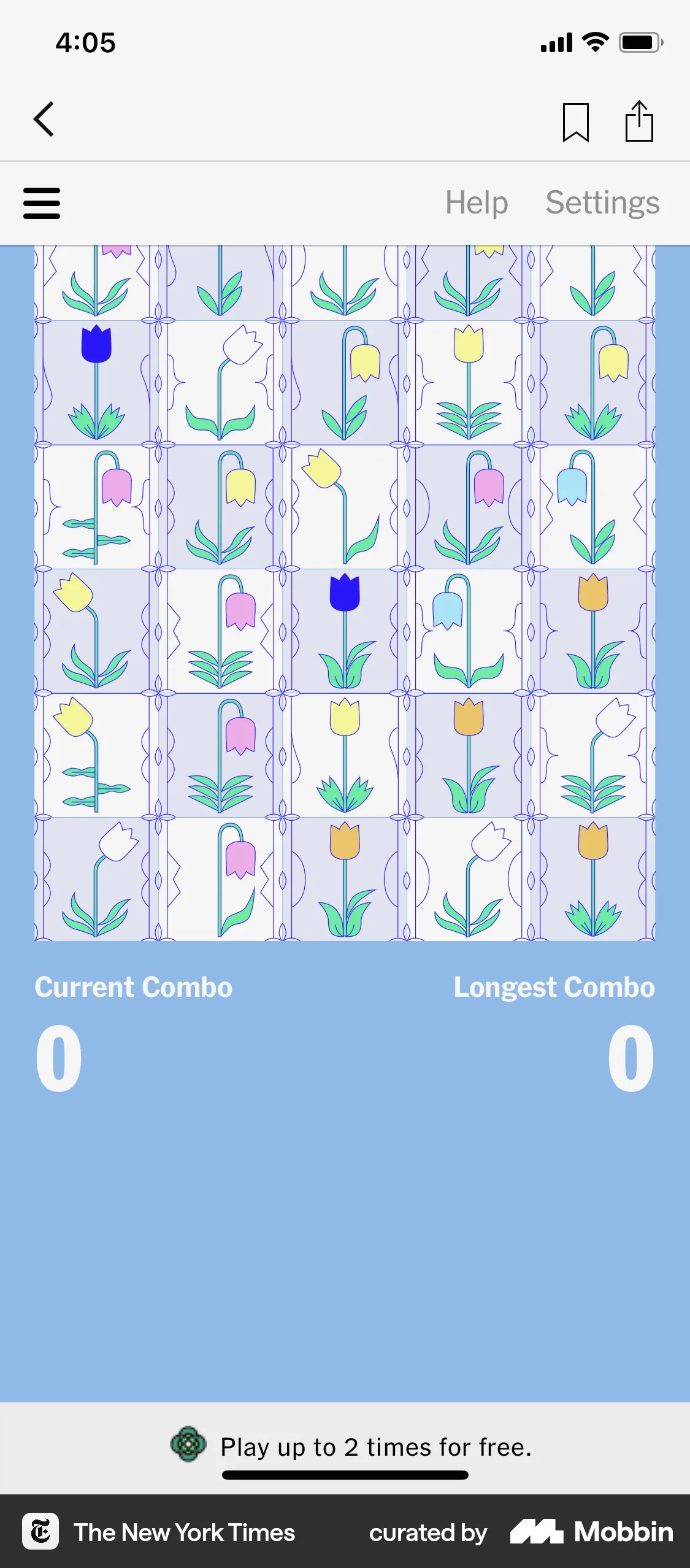 The New York Times iOS Game UI screen