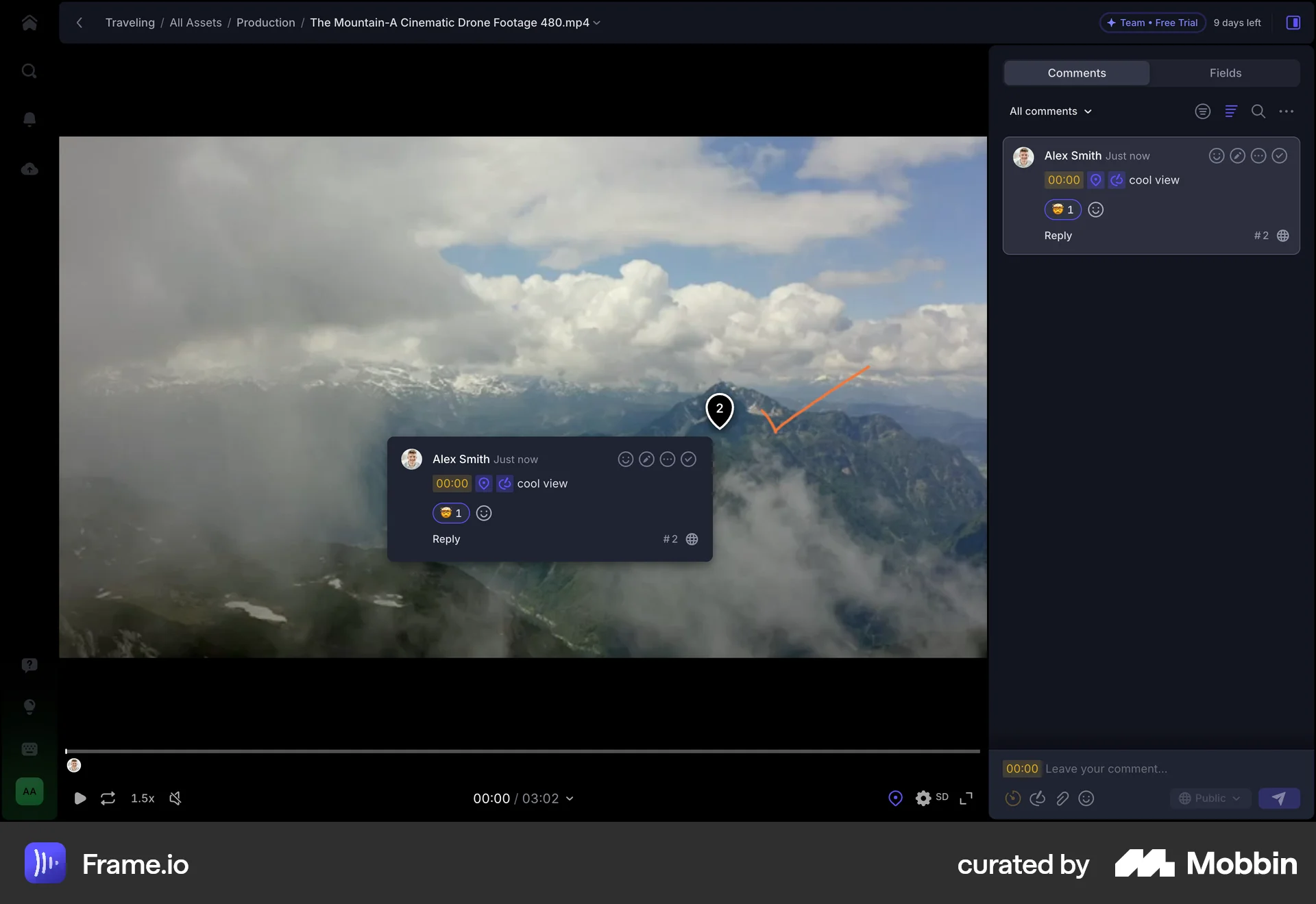 Frame.io Web Like & Upvote screen