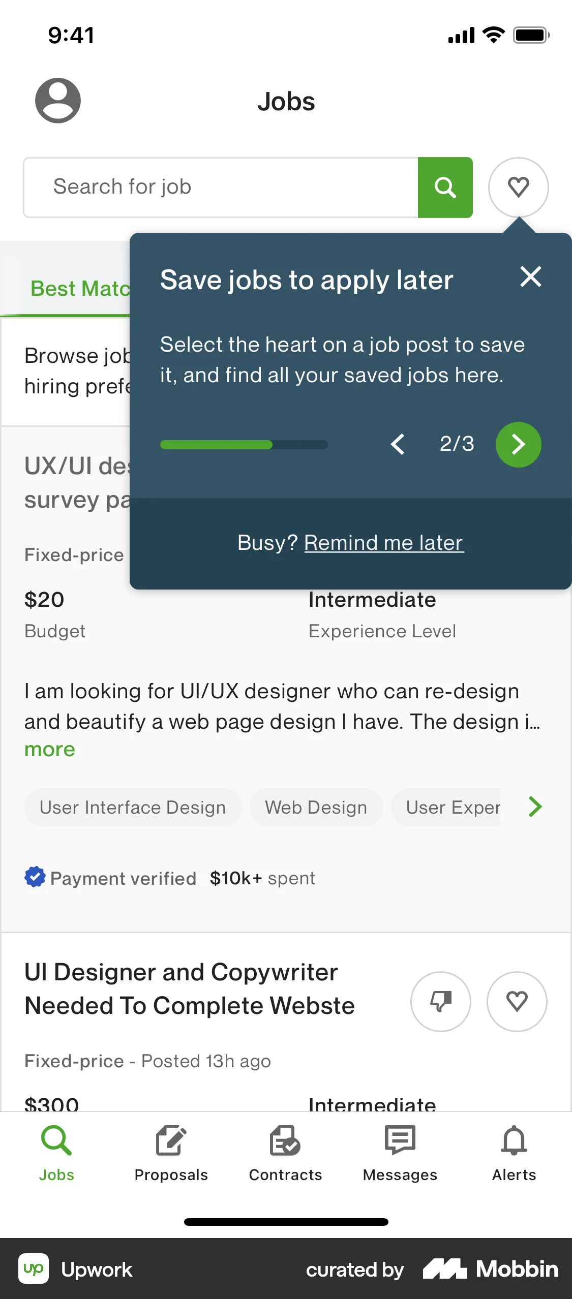 Upwork iOS Guided Tour & Tutorial screen