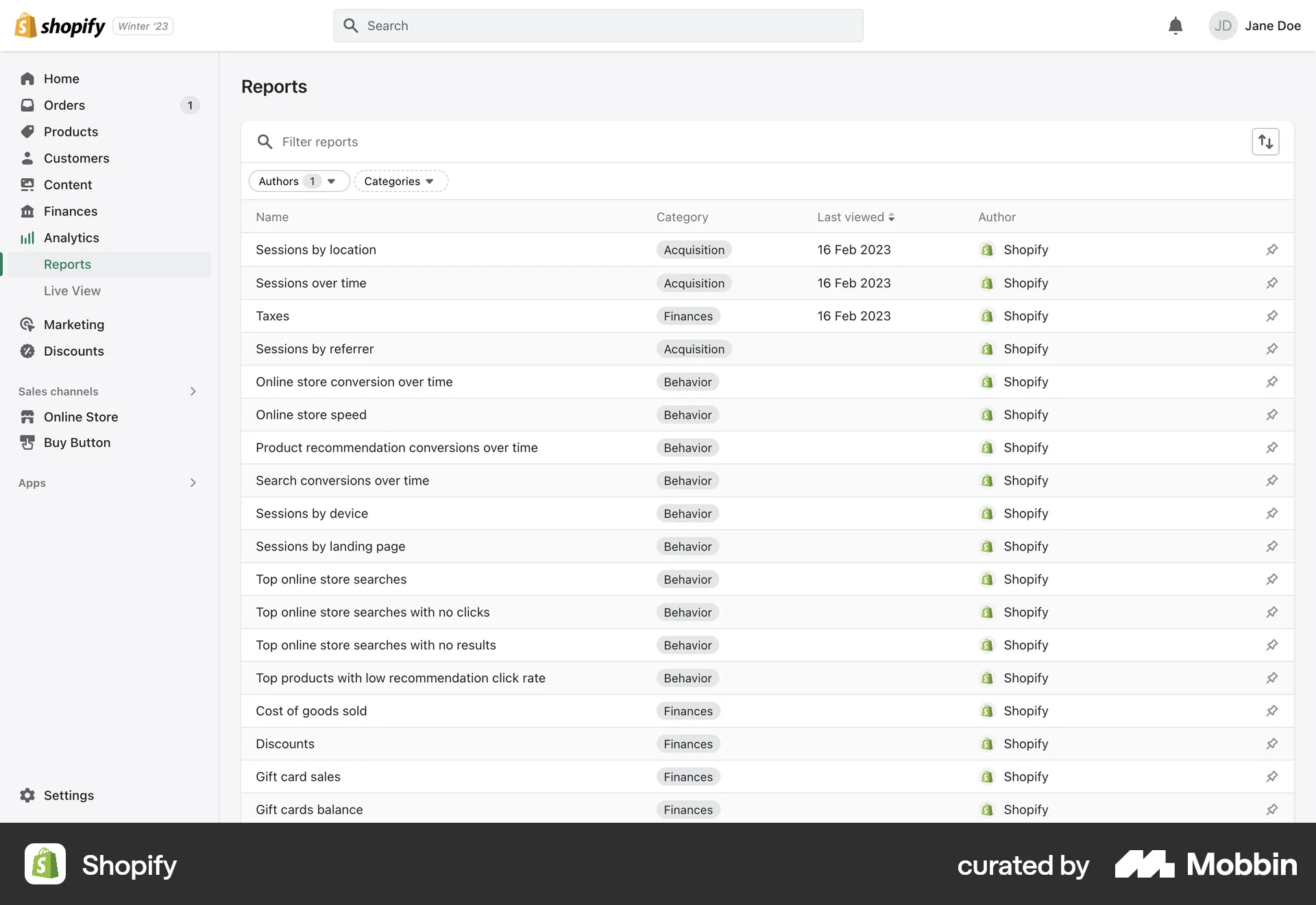Shopify Web screen containing Stacked List UI element