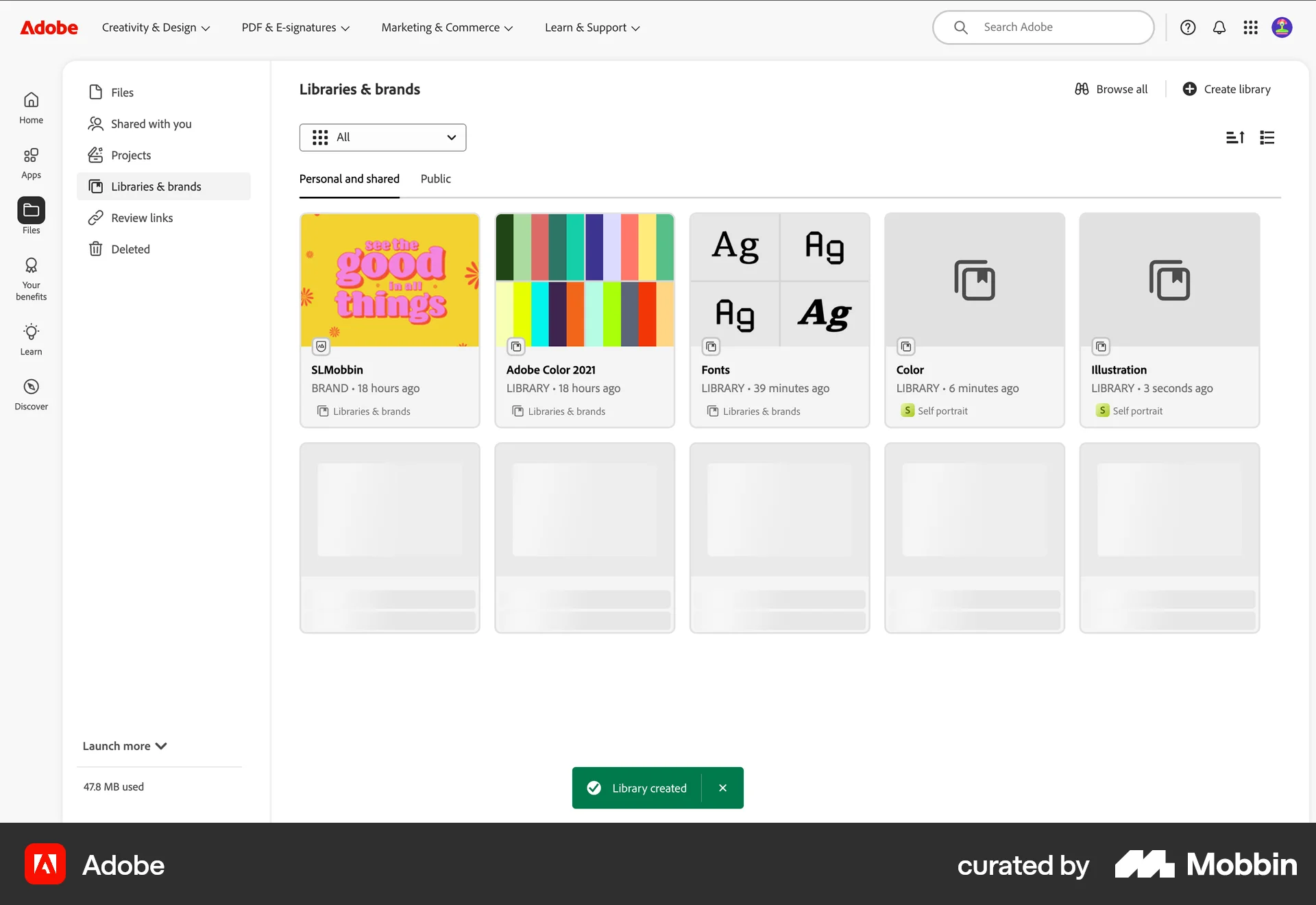 Adobe Web screen containing Skeleton UI element