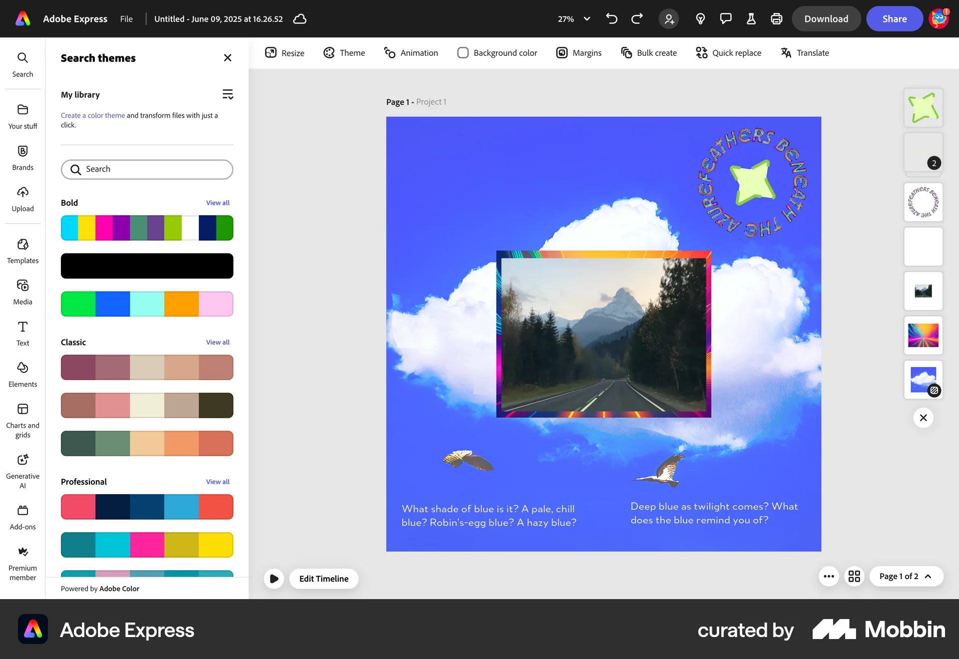 Adobe Express Web screen containing Color Picker UI element