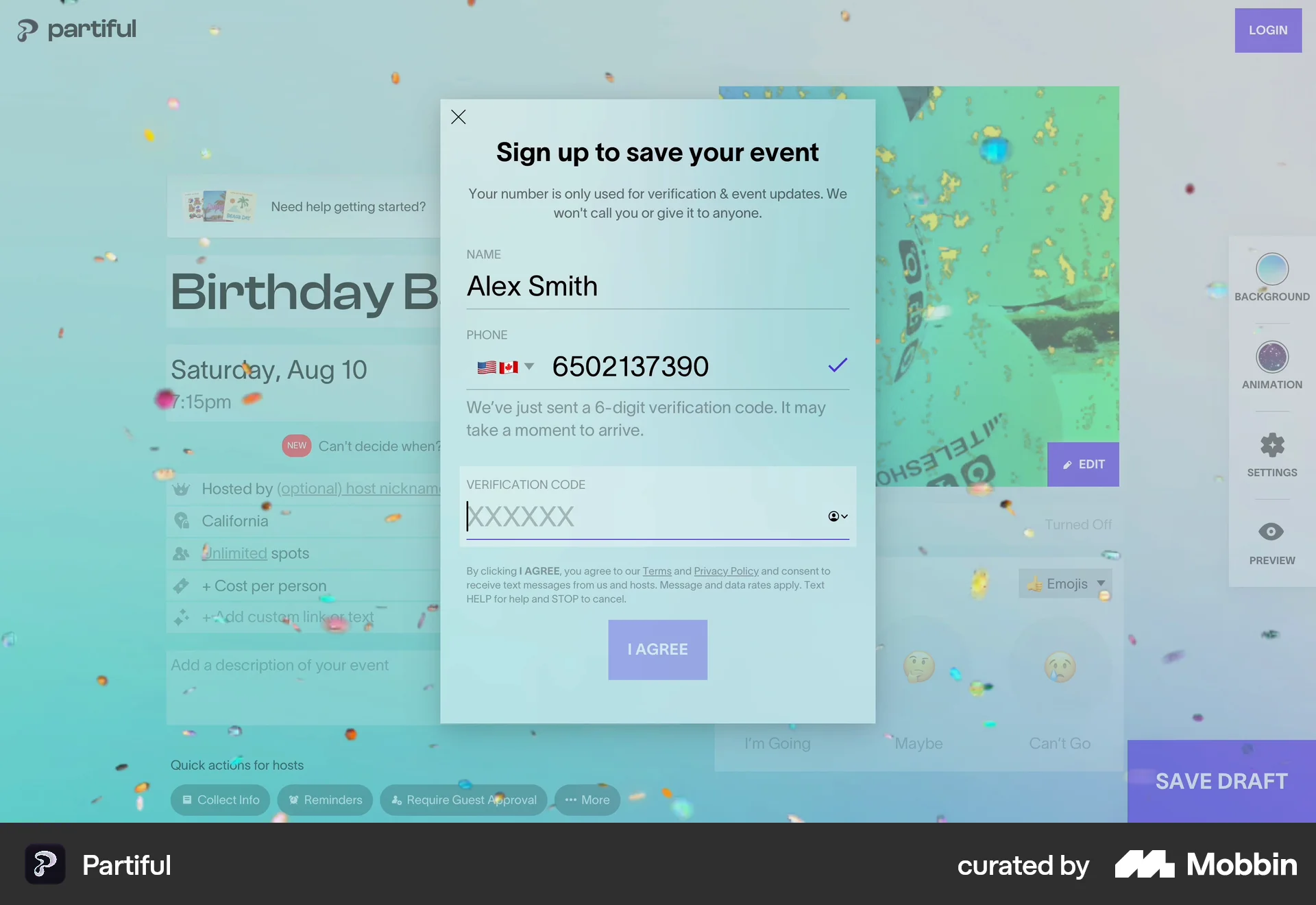 Partiful Web Lifestyle App screen